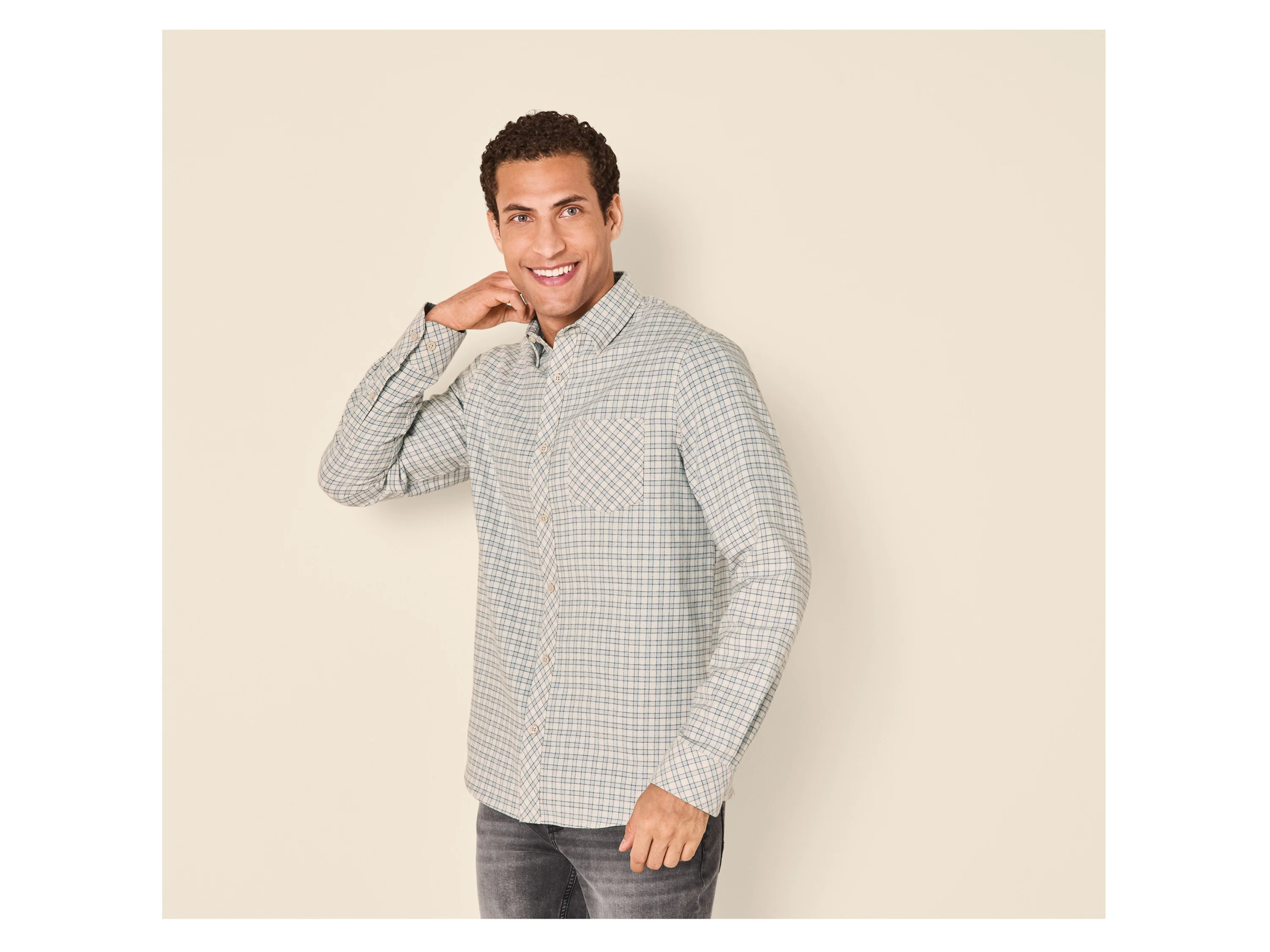 ESMARA MEN Herren Flanell-Freizeithemd (Karo/beige, L (41/42)) – Bild 2 von 4