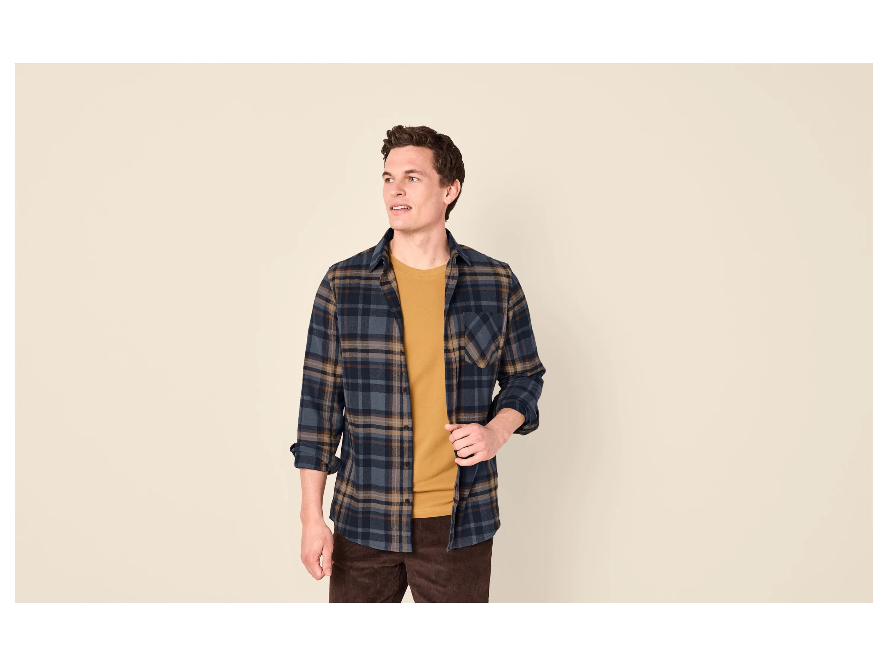 ESMARA MEN Herren Flanell-Freizeithemd (Karo/navy/beige, L (41/42)) – Bild 2 von 4