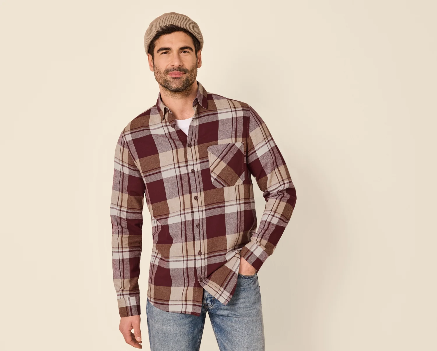 ESMARA MEN Herren Flanellhemd (rot/braun, M (39/40)) – Bild 2 von 4