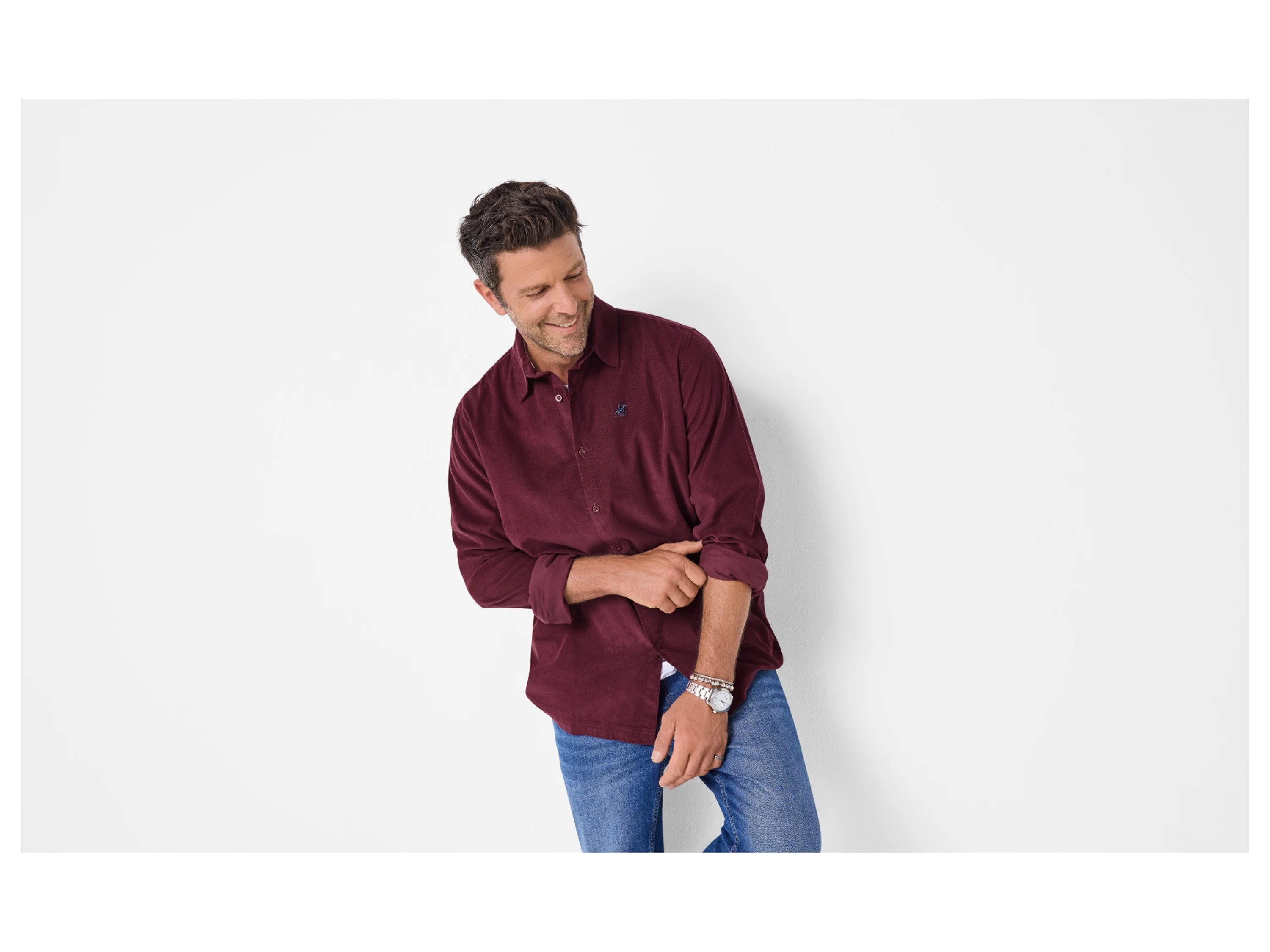 ESMARA MEN Herren Freizeithemd Cord (Bordeaux, L (41/42)) – Bild 2 von 4