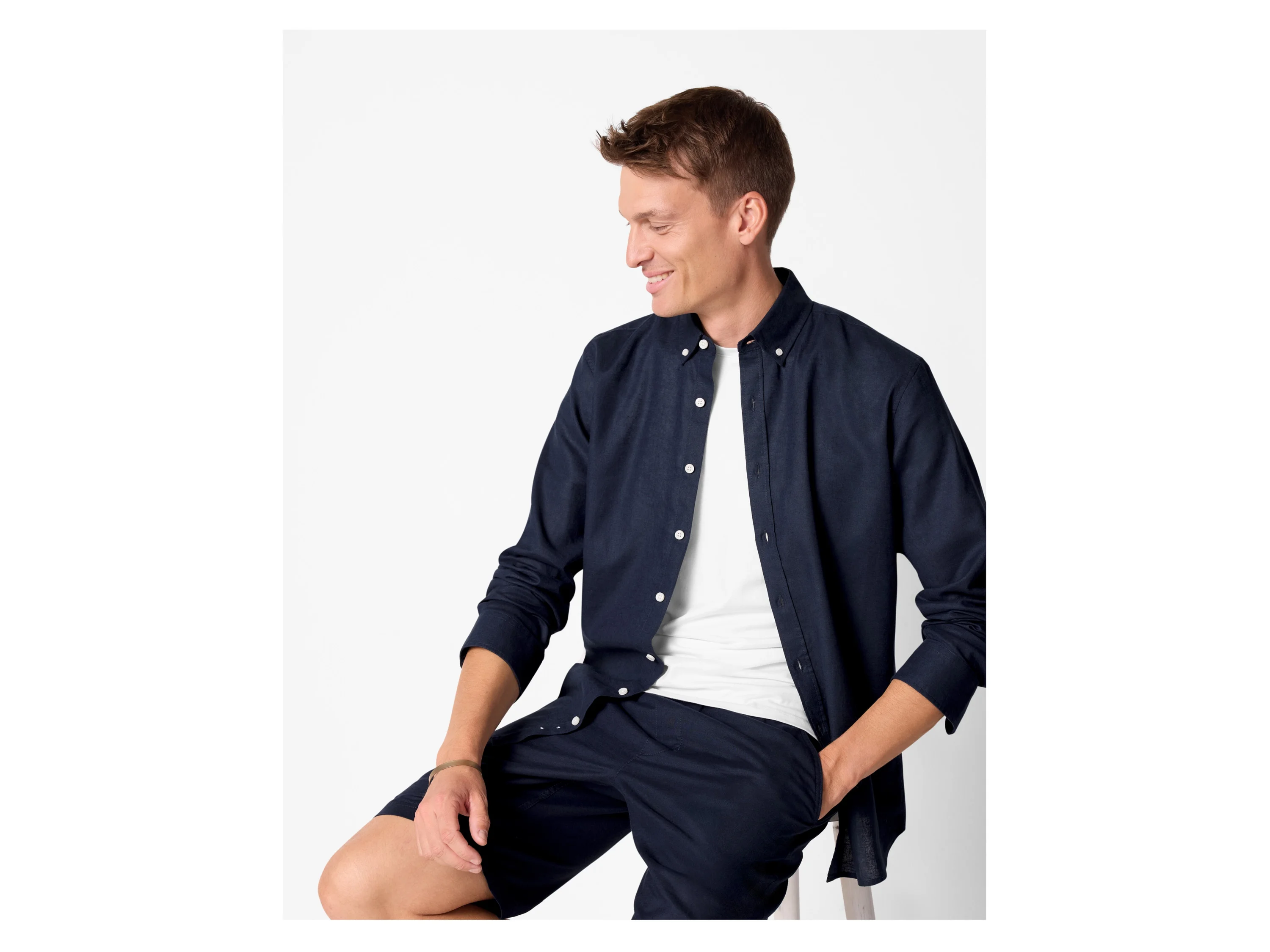 ESMARA MEN Herren Freizeithemd mit Leinen (Navy, S(37/38)) – Bild 2 von 4