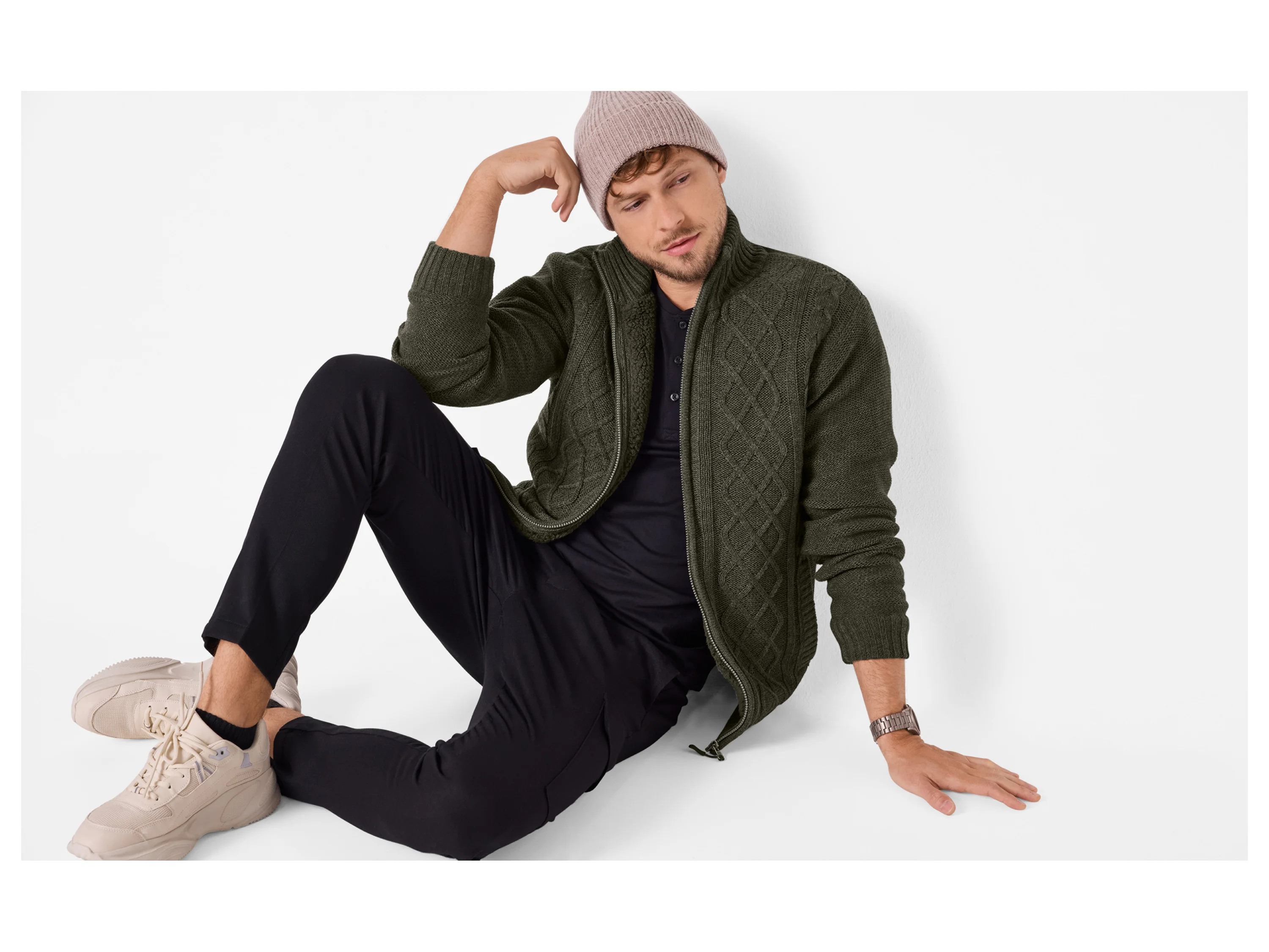 ESMARA MEN Herren Grobstrickjacke (Olive, XL (56/58)) – Bild 2 von 3