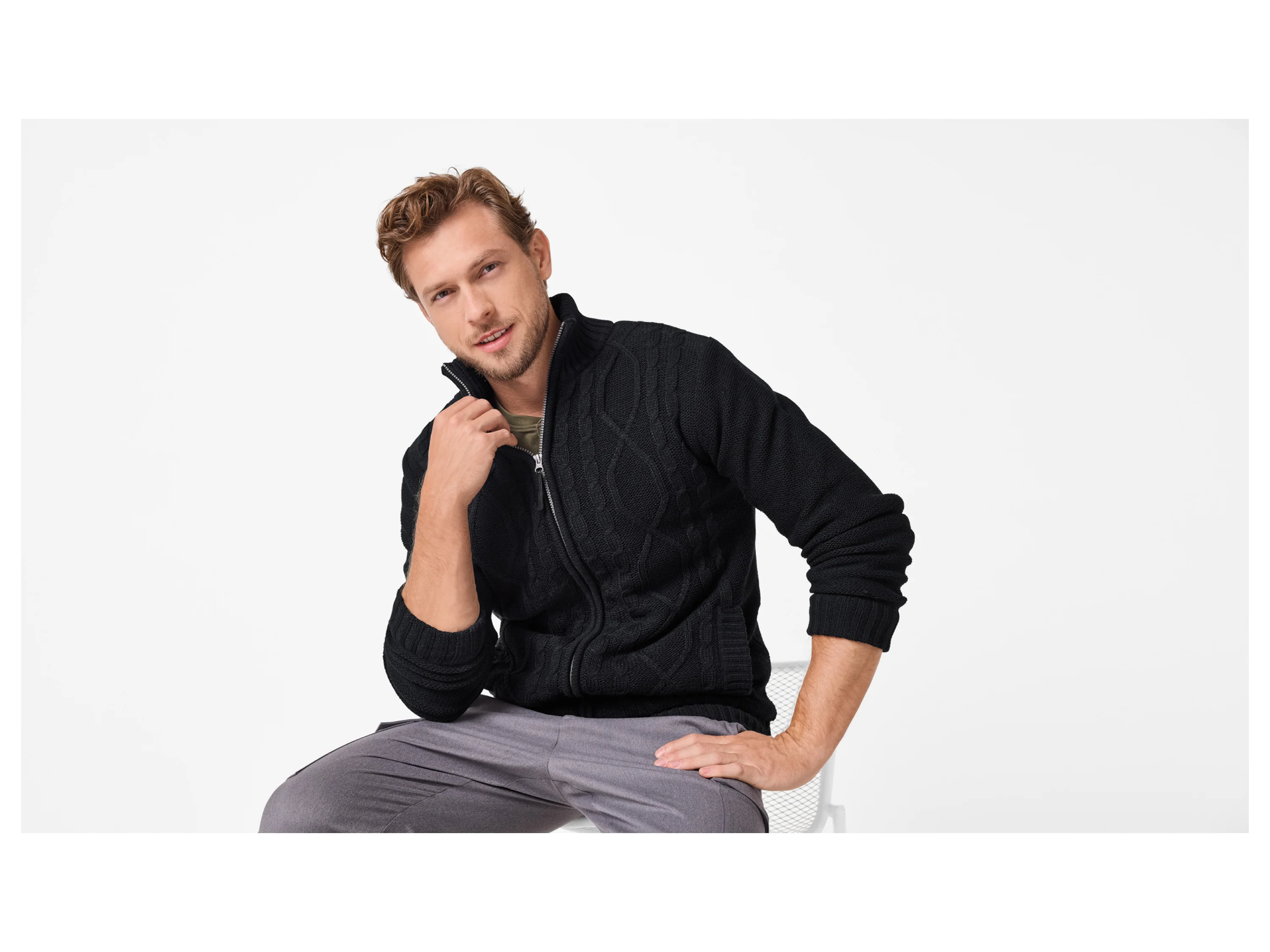 ESMARA MEN Herren Grobstrickjacke (Schwarz, S (44/46)) – Bild 2 von 3