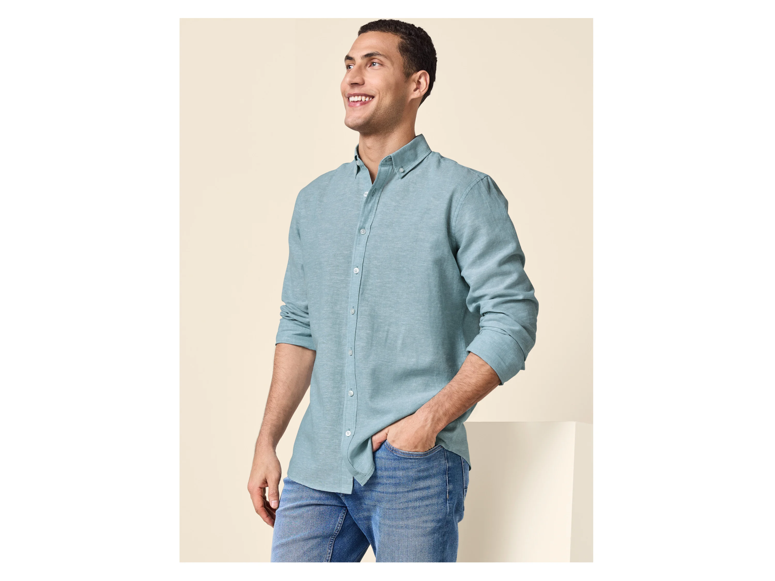 ESMARA MEN Herren Hemd mit Leinen (Blau, M(39/40)) – Bild 2 von 4