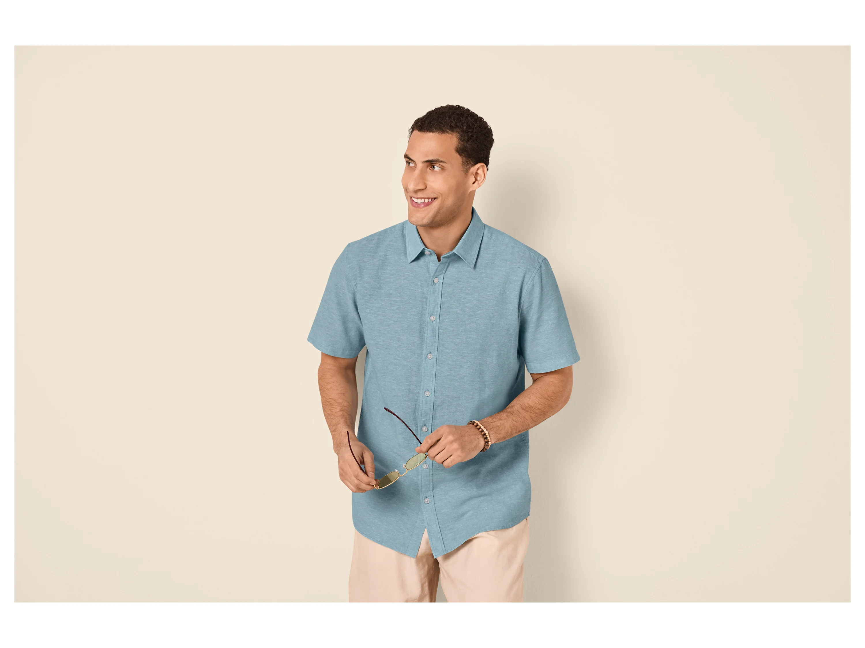 ESMARA MEN Herren Hemd mit Leinen (Blau, L(41/42)) – Bild 2 von 4