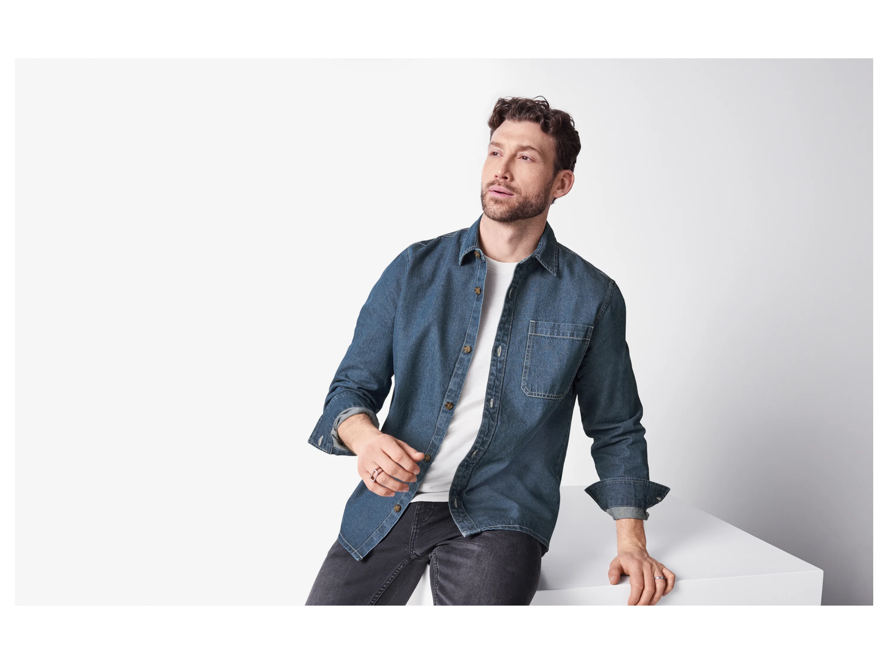 ESMARA MEN Herren Jeanshemd, mit verlängerter Rückseite (Blau, XL(43/44)) – Bild 2 von 4