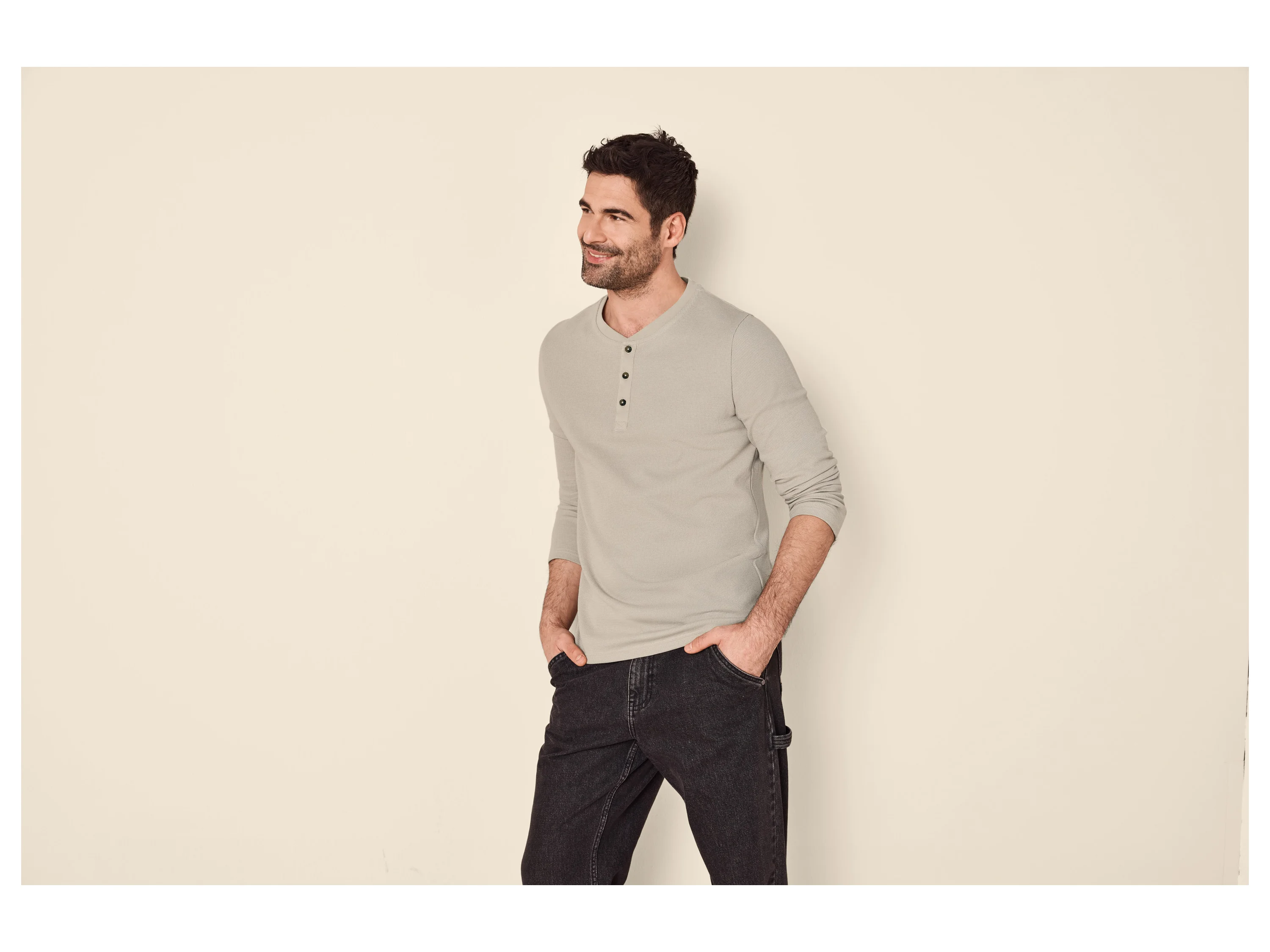 ESMARA MEN Herren Langarmshirt (Beige, M (48/50)) – Bild 2 von 4