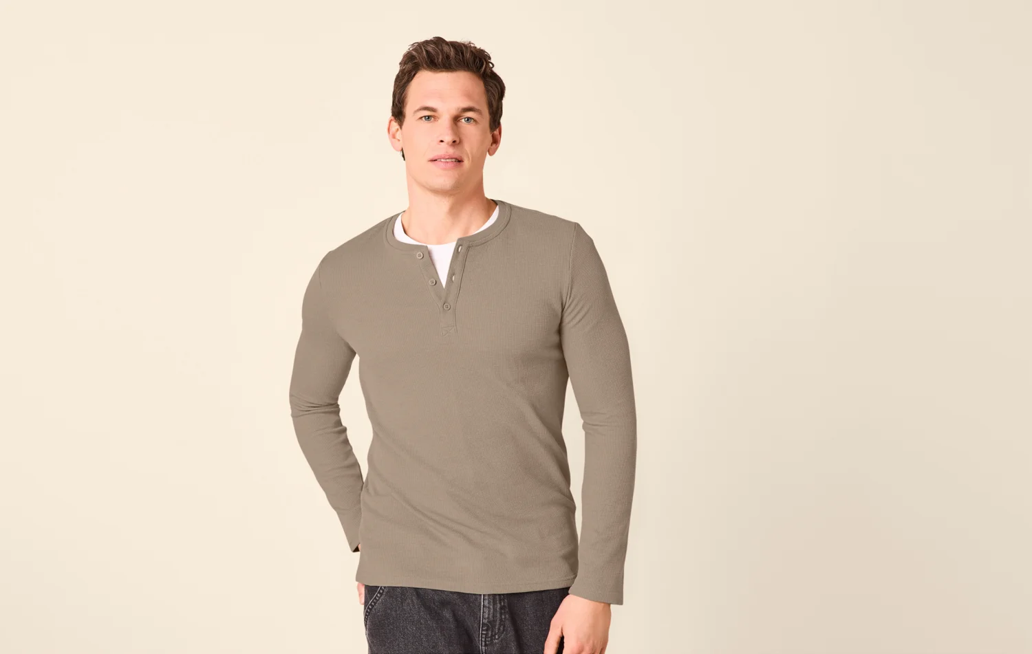 ESMARA MEN Herren Langarmshirt (Beige, S (44/46)) – Bild 2 von 3