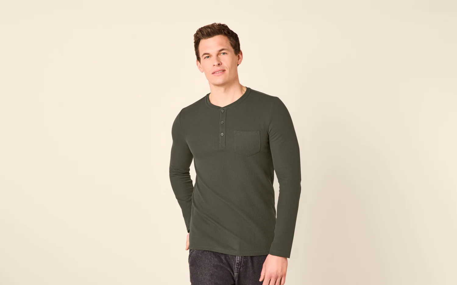 ESMARA MEN Herren Langarmshirt (Khaki, XXL (60/62)) – Bild 2 von 4