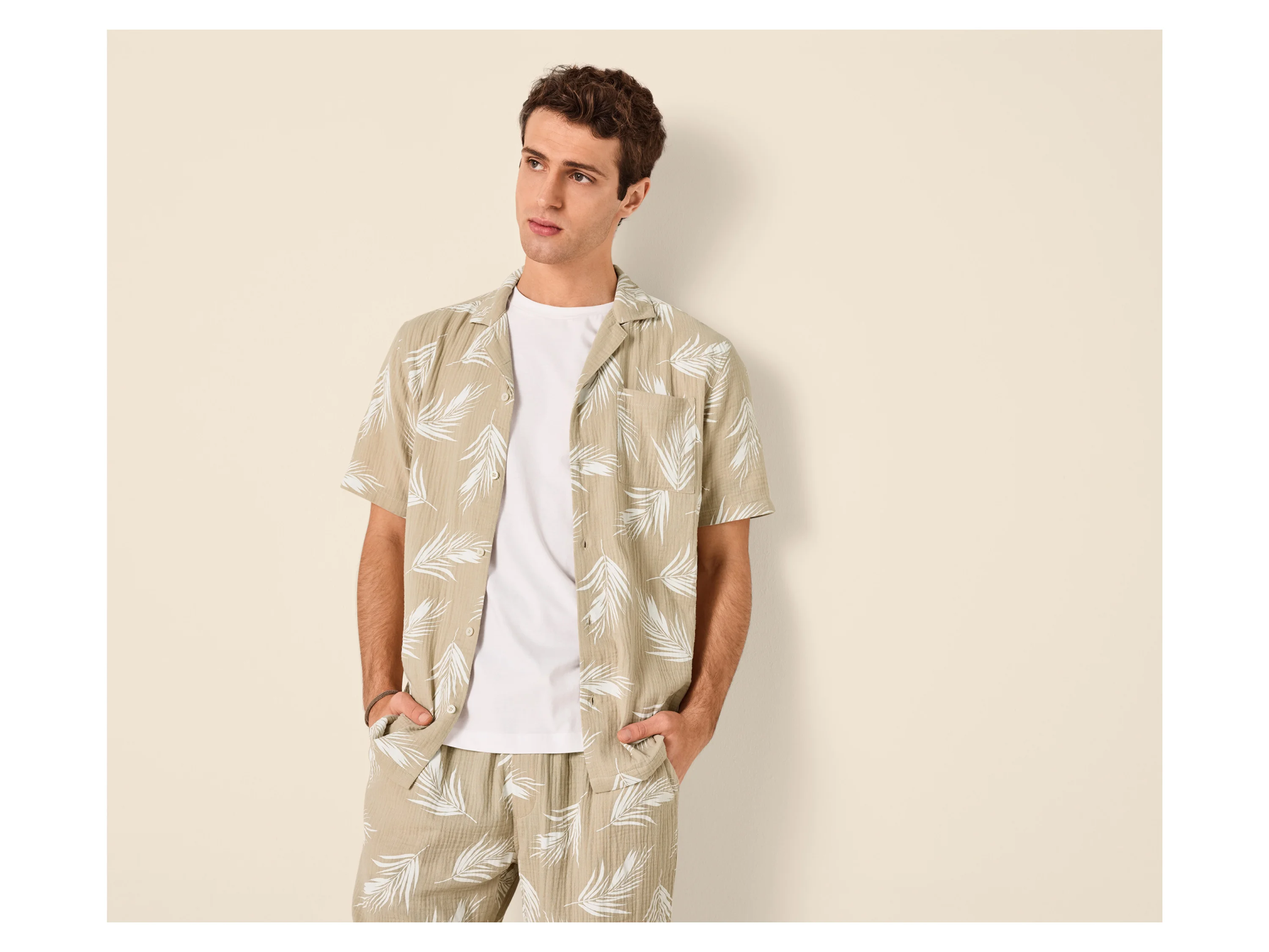 ESMARA MEN Herren Musselin-Freizeithemd (gemustert/beige, XL (56/58)) – Bild 2 von 4
