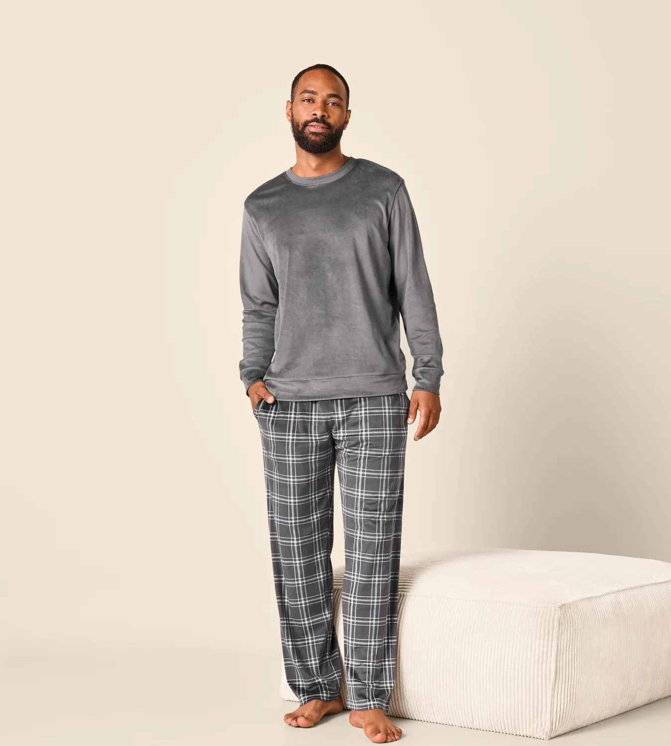 ESMARA MEN Herren Nicki-Pyjama (Grau, M (48/50)) – Bild 3 von 4
