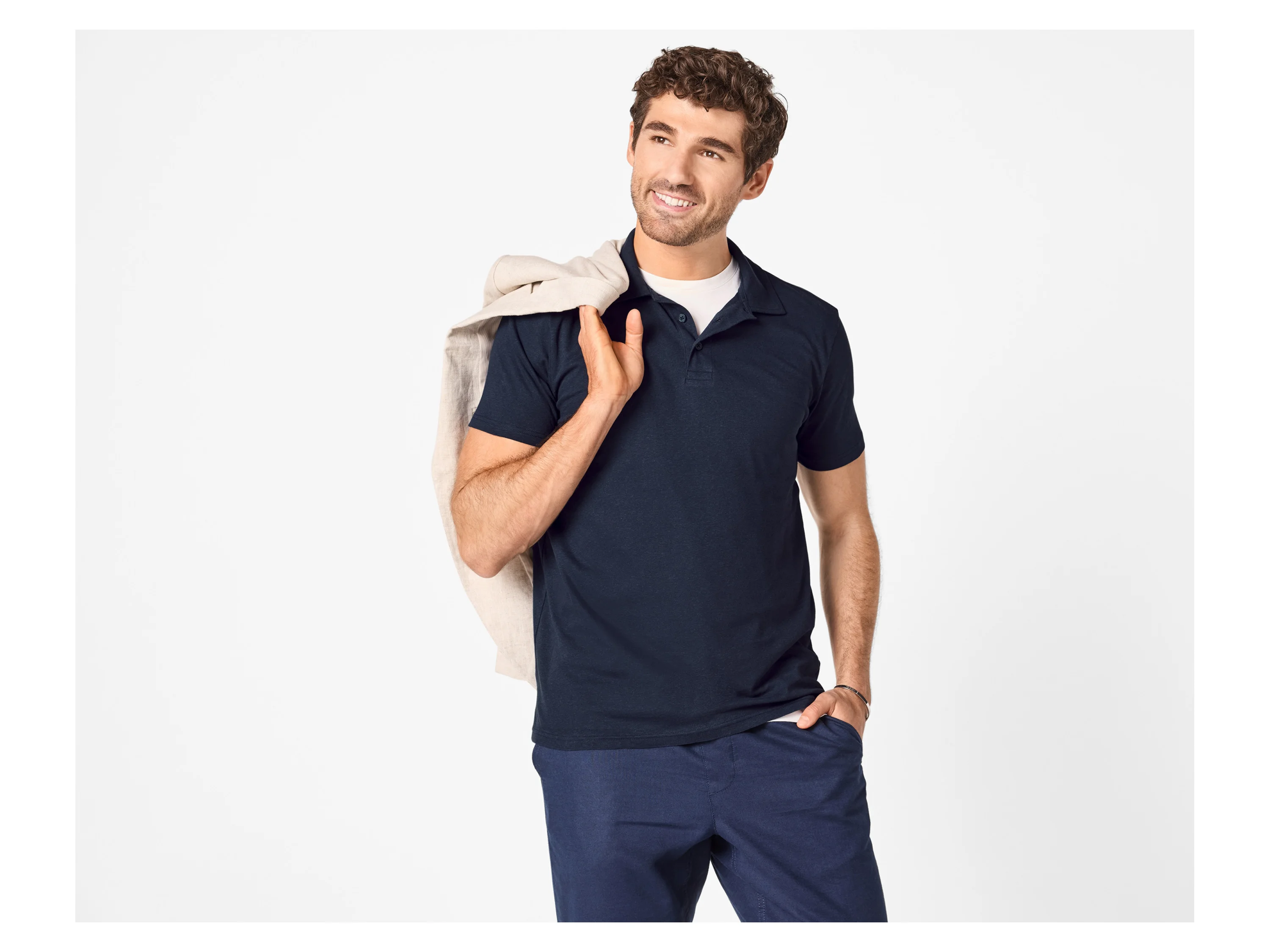ESMARA MEN Herren Poloshirt mit Leinen (Navy, M (48/50)) – Bild 2 von 4