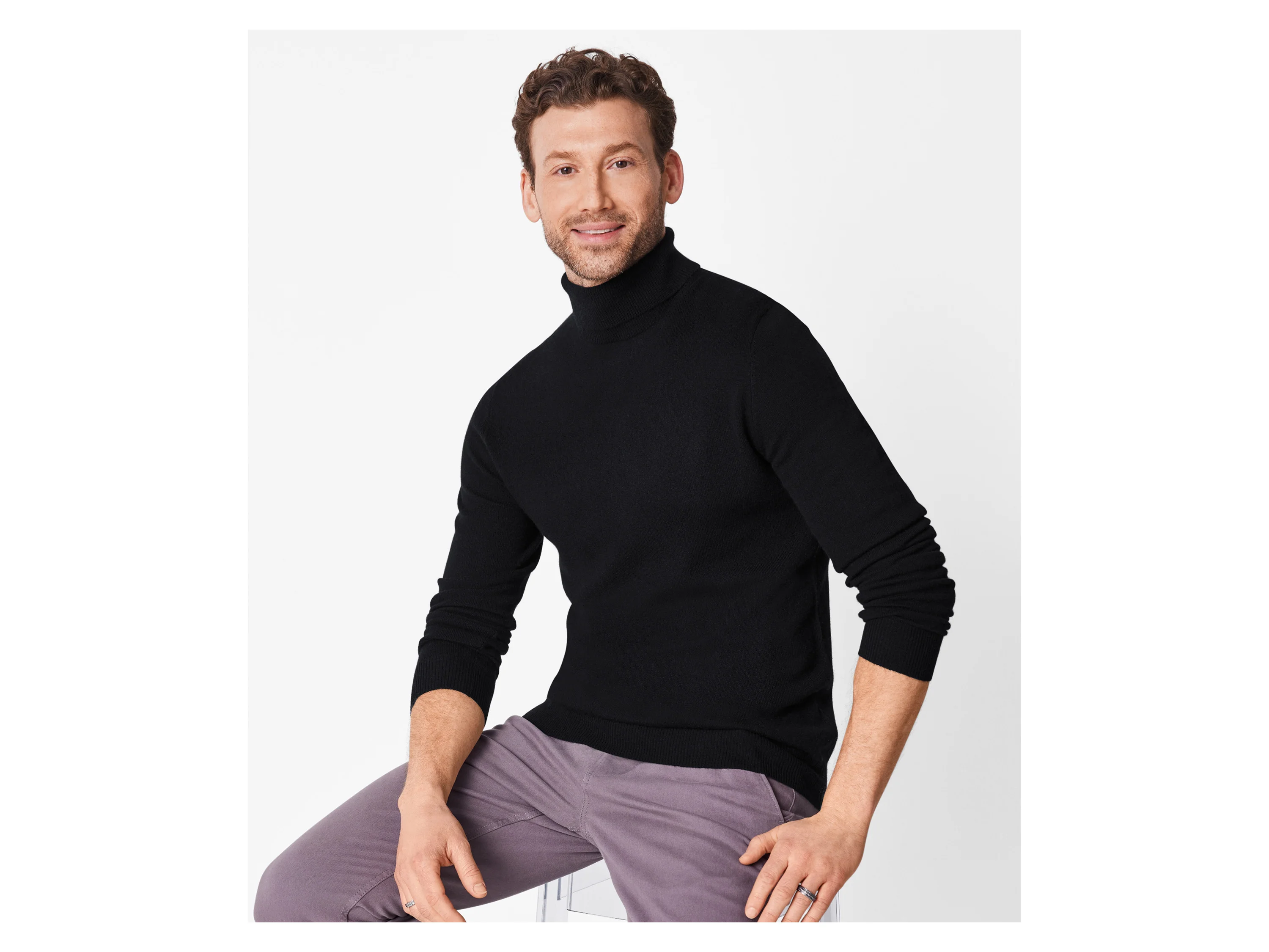 ESMARA MEN Herren Premium Pullover Kaschmir-Seide-Merinowolle-Mix (Schwarz, XL (56/58)) – Bild 2 von 3