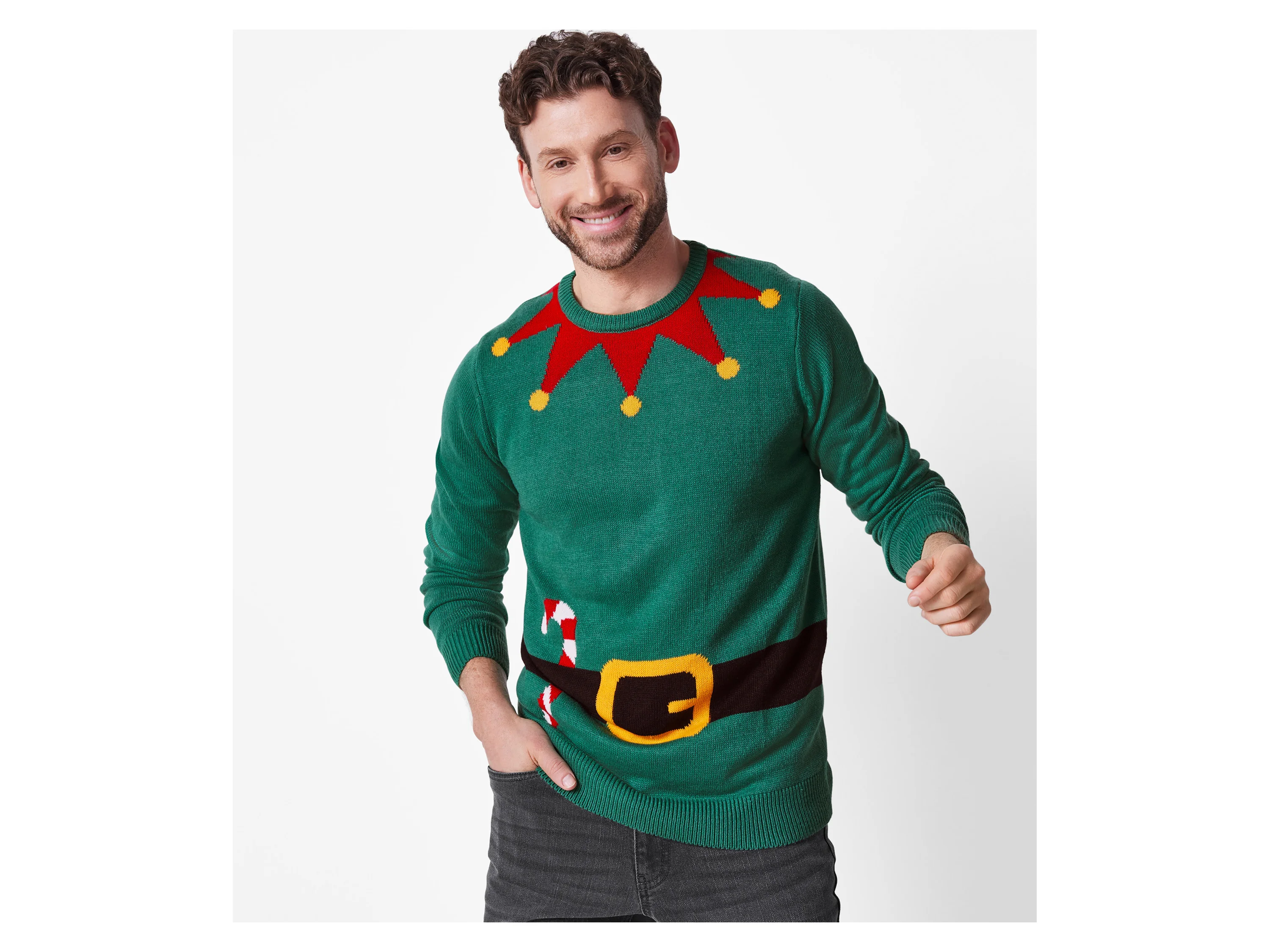 ESMARA MEN Herren Premium-Weihnachtspullover mit LED-Effekt und Musik / Premium-Weihnachtspullover mit LED-Effekt (Grün, S (44/46)) – Bild 2 von 4