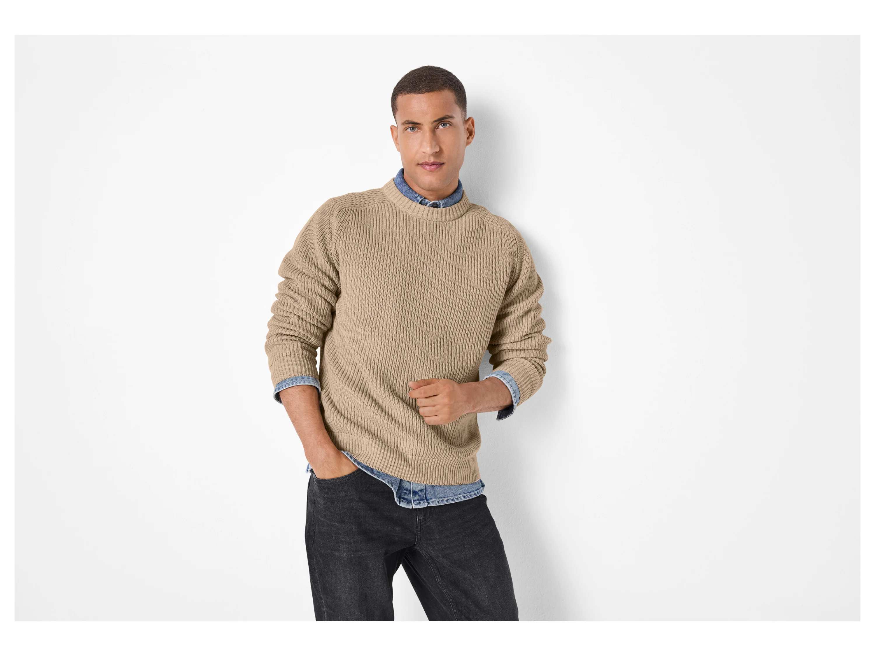 ESMARA MEN Herren Pullover Grobstrick (Beige, XL(56/58)) – Bild 2 von 3
