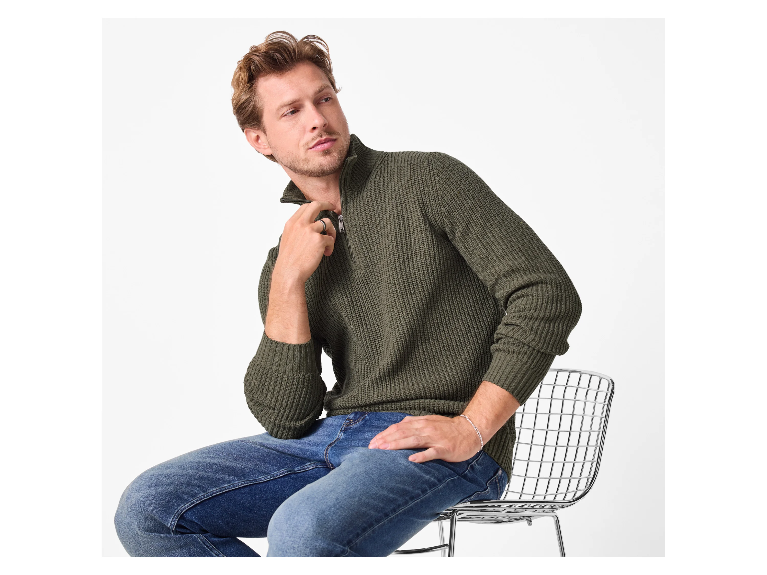 ESMARA MEN Herren Pullover Grobstrick (Khaki, L (52/54)) – Bild 2 von 4