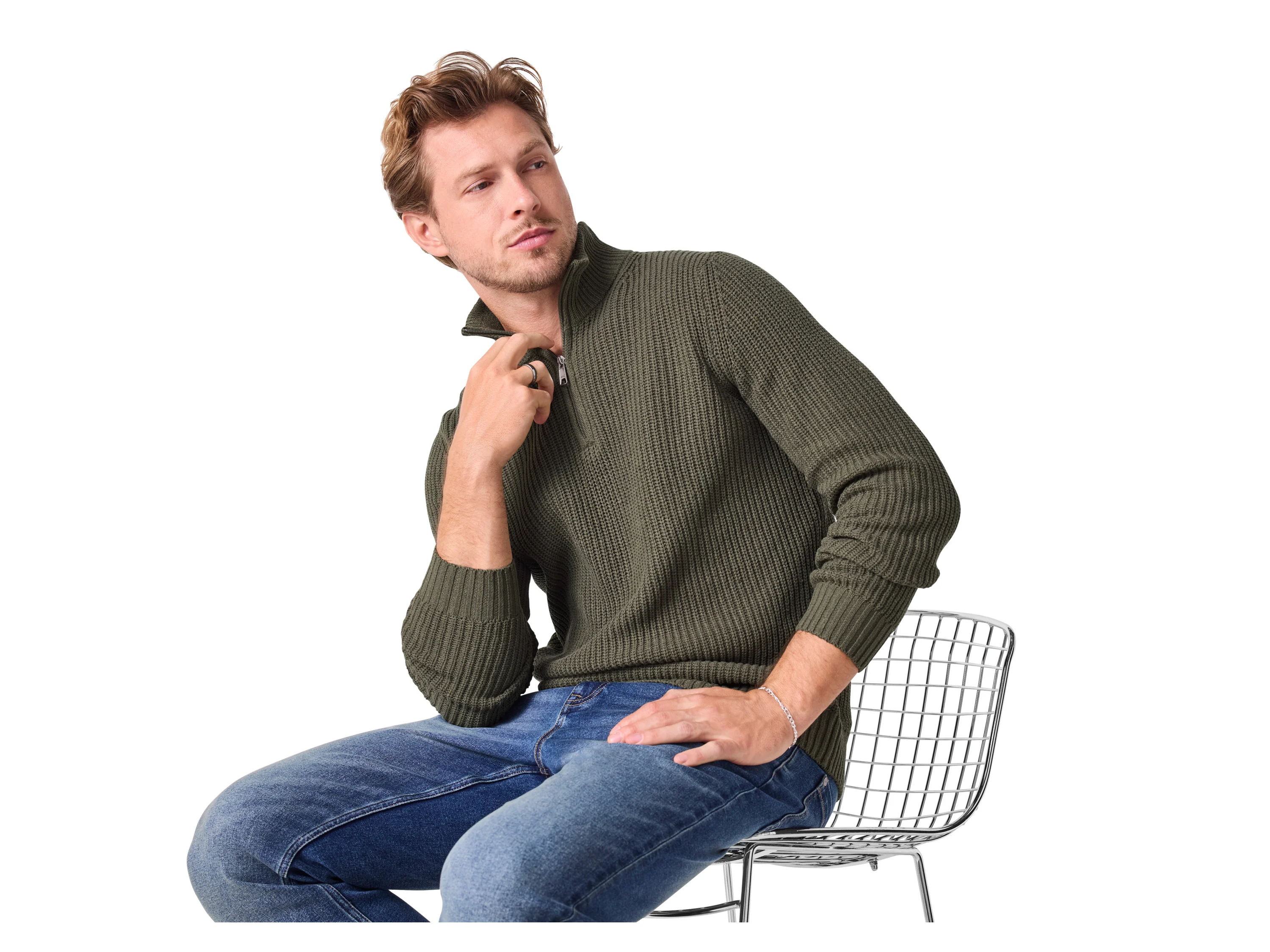 ESMARA MEN Herren Pullover Grobstrick (Khaki, L (52/54)) – Bild 4 von 4