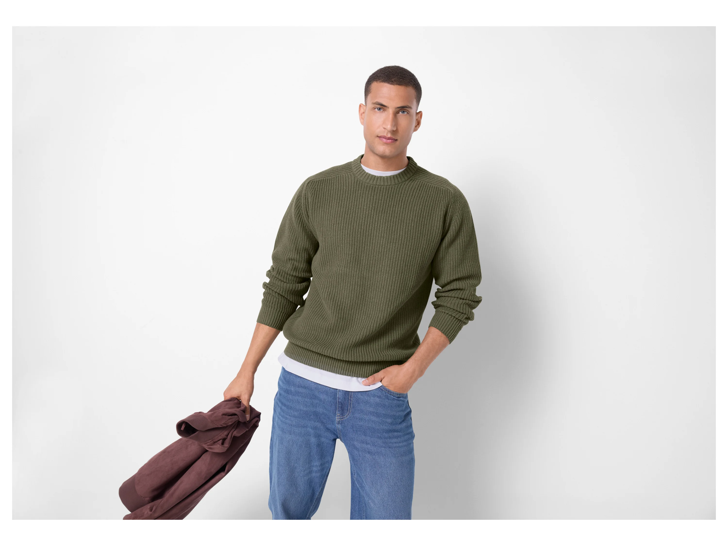 ESMARA MEN Herren Pullover Grobstrick (Olive, XXL(60/62)) – Bild 2 von 3