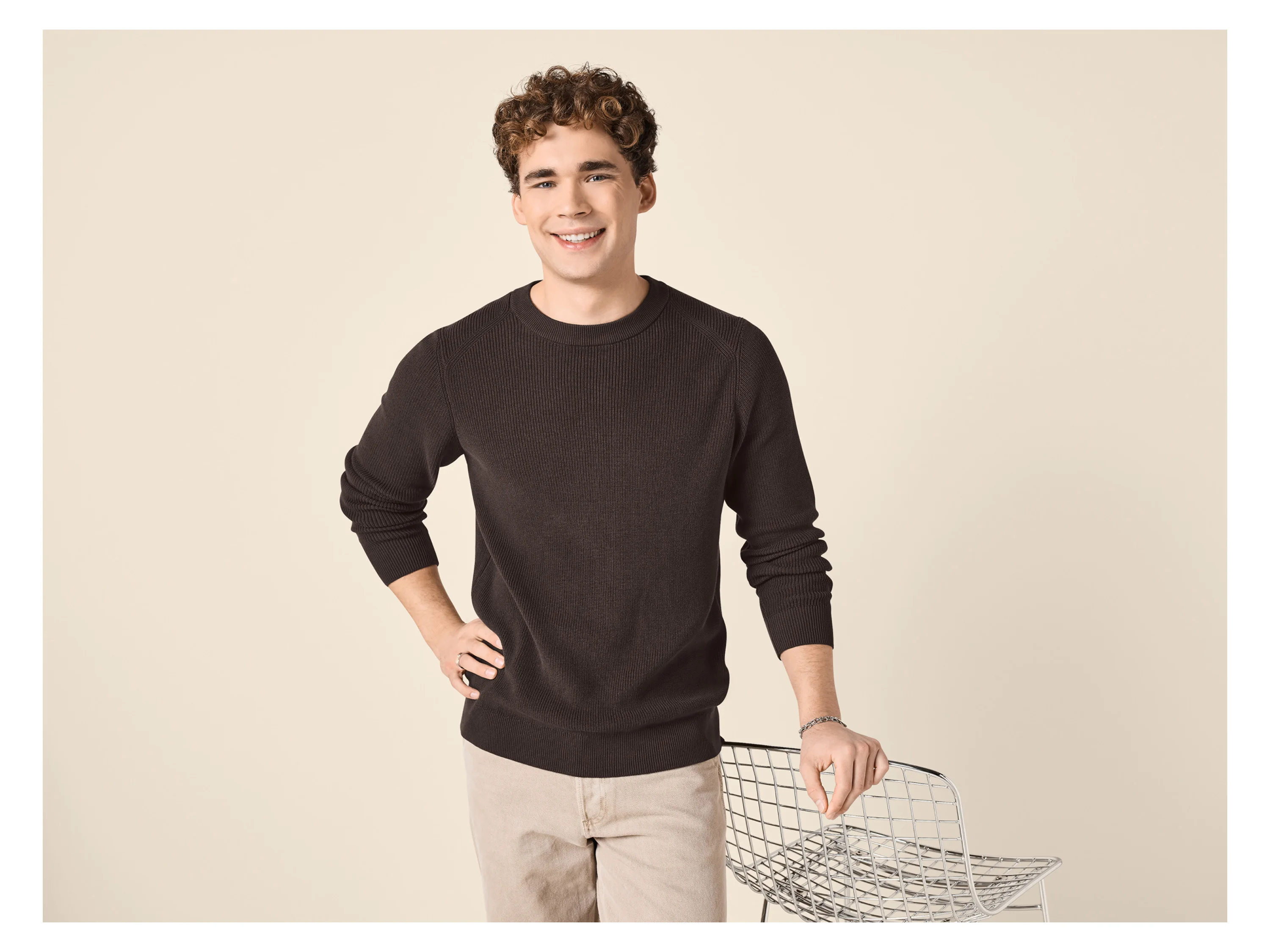 ESMARA MEN Herren Pullover Rippstrick (Braun, S (44/46)) – Bild 2 von 4