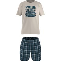 ESMARA MEN Herren Pyjama (beige/blau, XL (56/58))