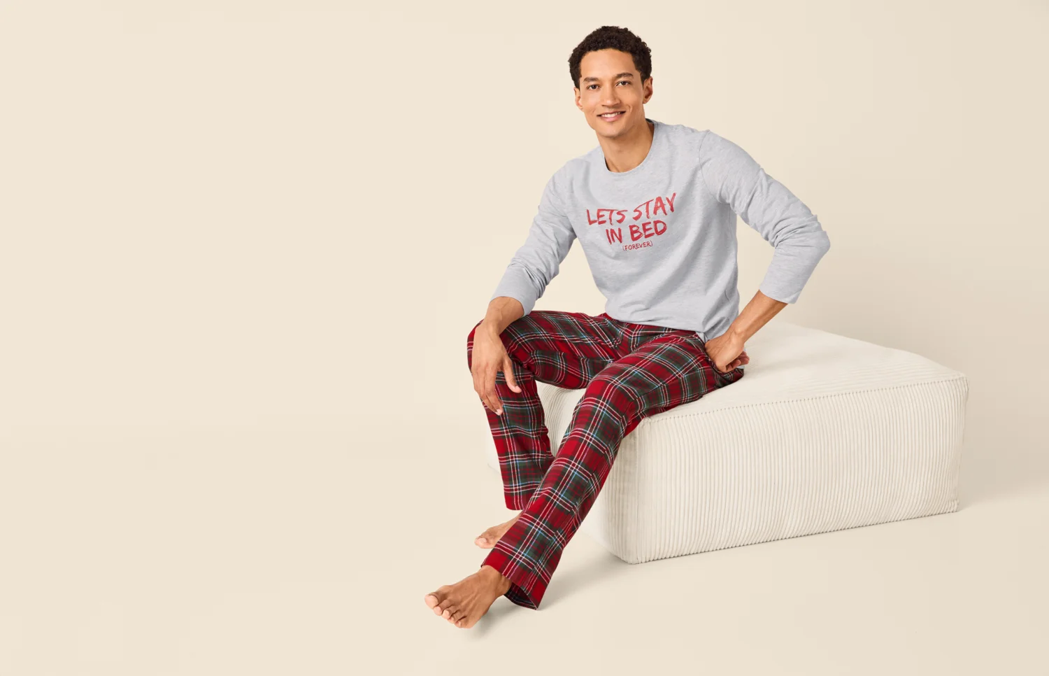 ESMARA MEN Herren Pyjama (grau/rot, L (52/54)) – Bild 2 von 4