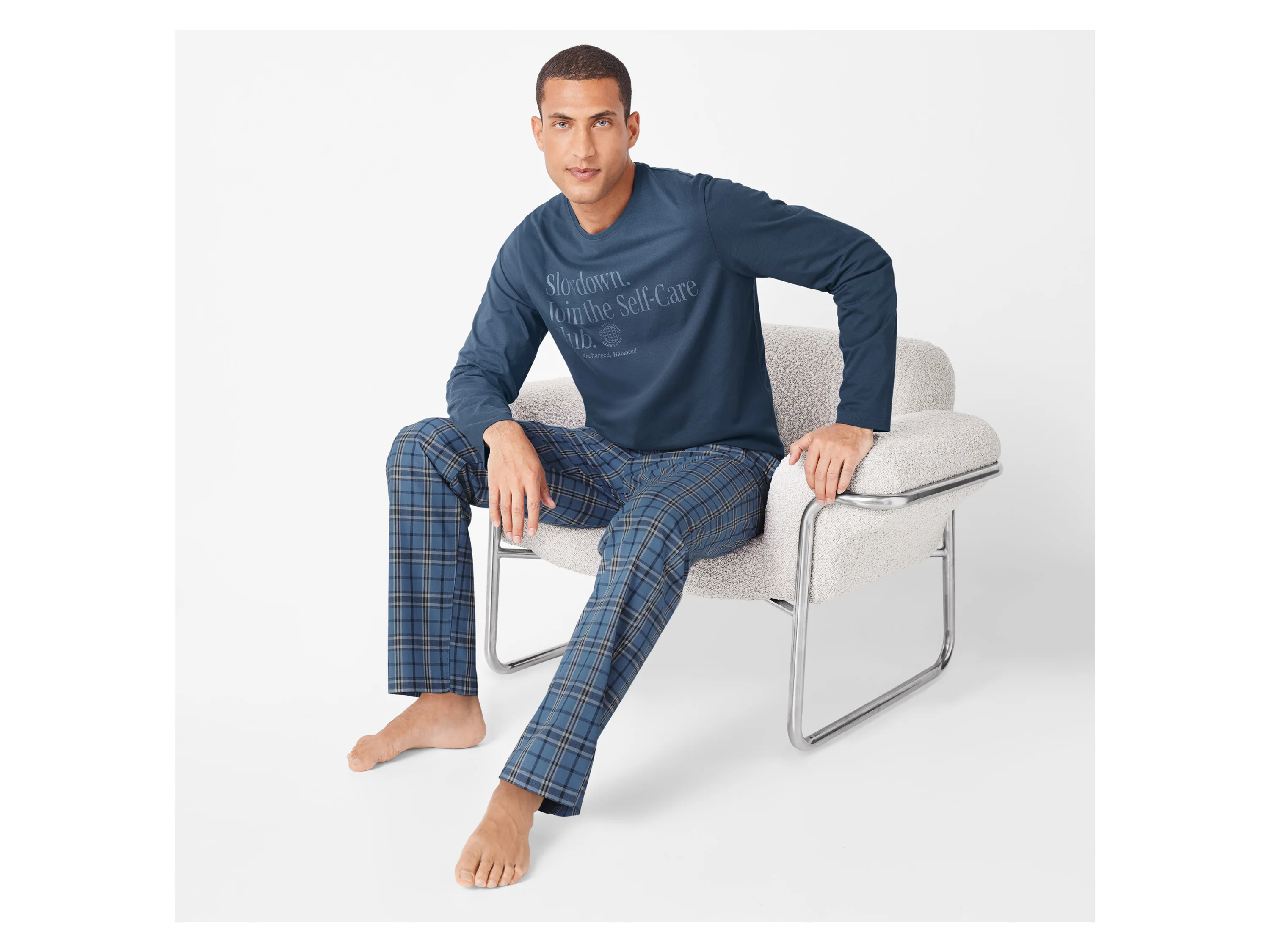 ESMARA MEN Herren Pyjama (Karo/navy, S (44/46)) – Bild 2 von 4