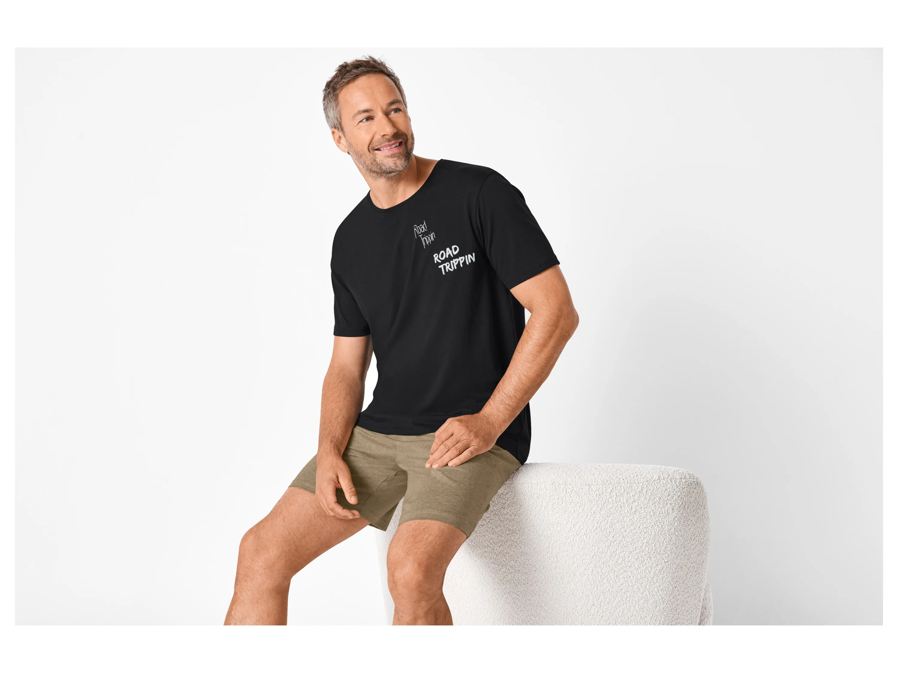 ESMARA MEN Herren Pyjama (schwarz/beige, S (44/46)) – Bild 3 von 4
