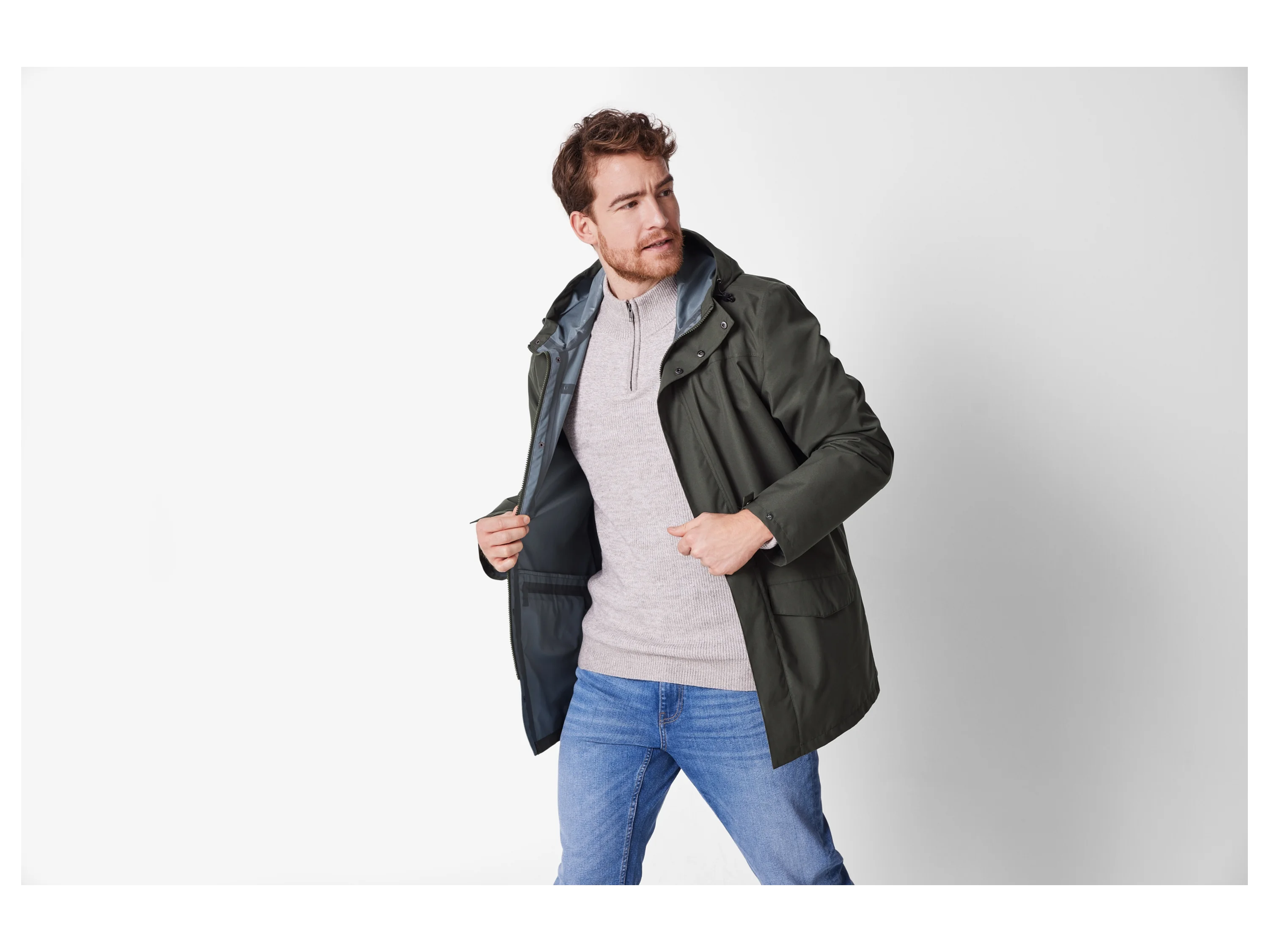 ESMARA MEN Herren Regenparka, mit wasserabweisendem Obermaterial (Khaki, XL (56/58)) – Bild 2 von 4
