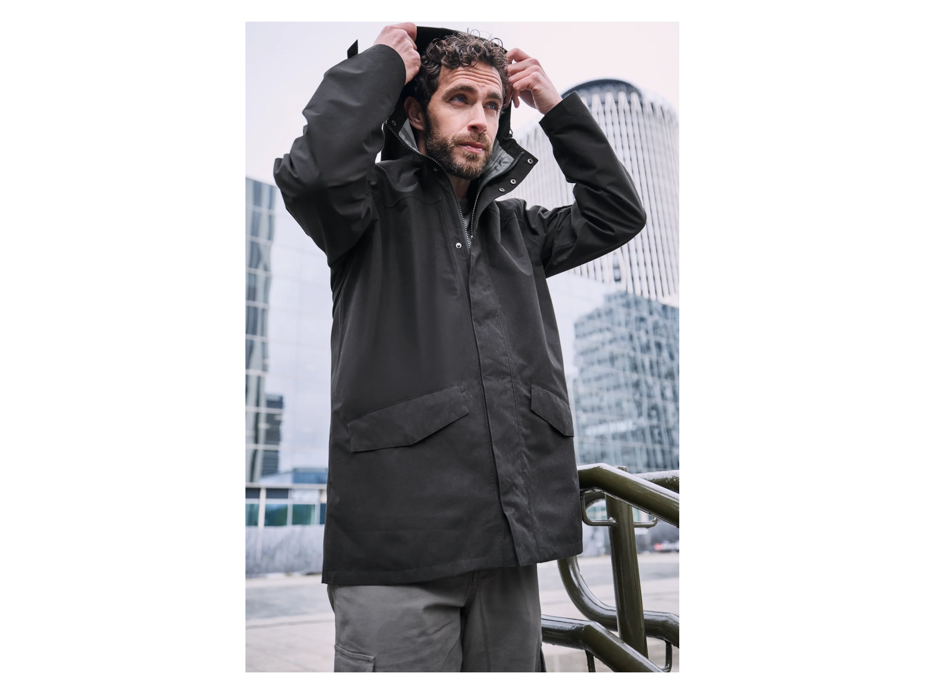 ESMARA MEN Herren Regenparka, mit wasserabweisendem Obermaterial (Schwarz, L (52/54)) – Bild 4 von 4
