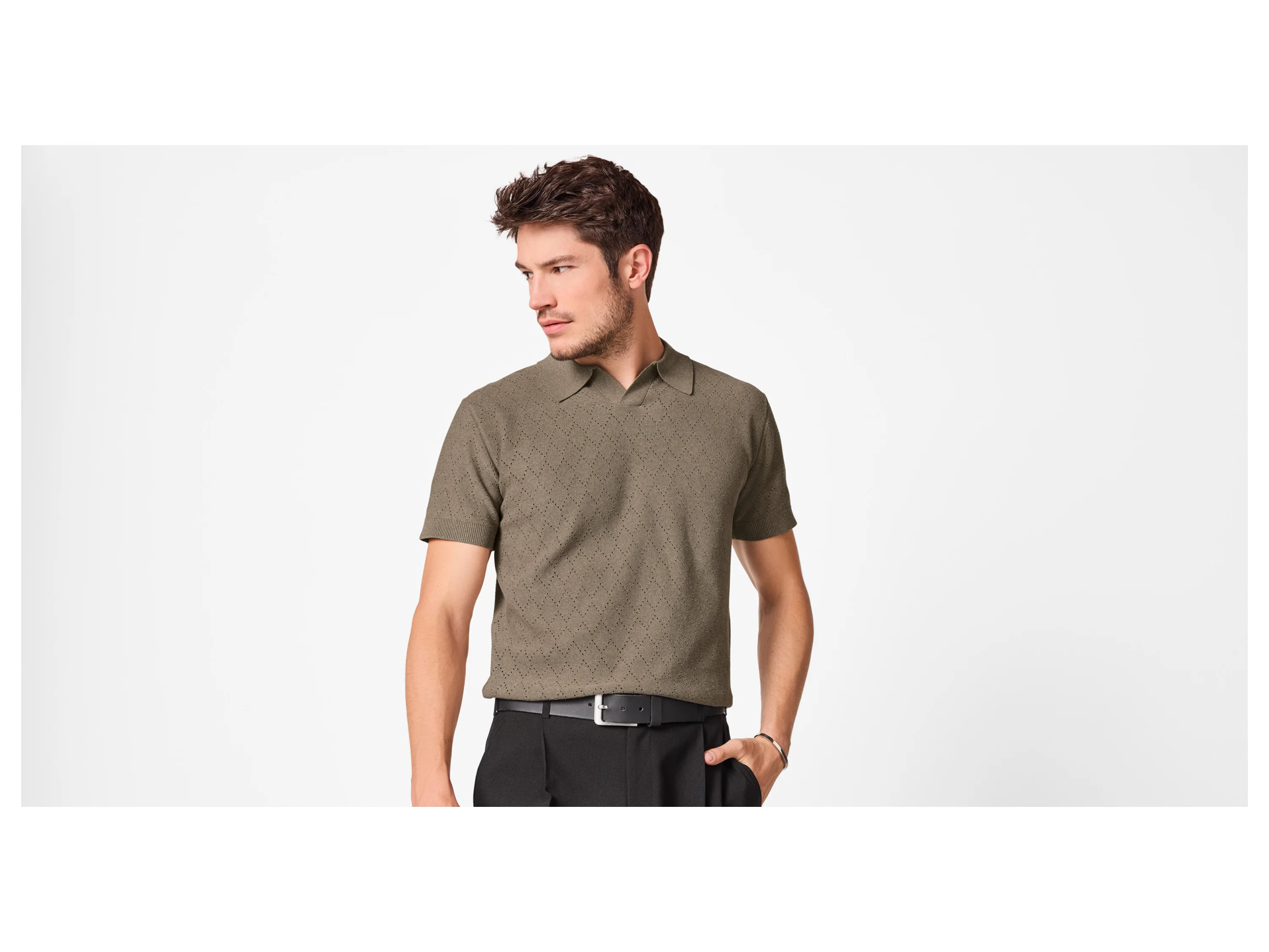 ESMARA MEN Herren Strick-Poloshirt (Beige, L (52/54)) – Bild 2 von 3