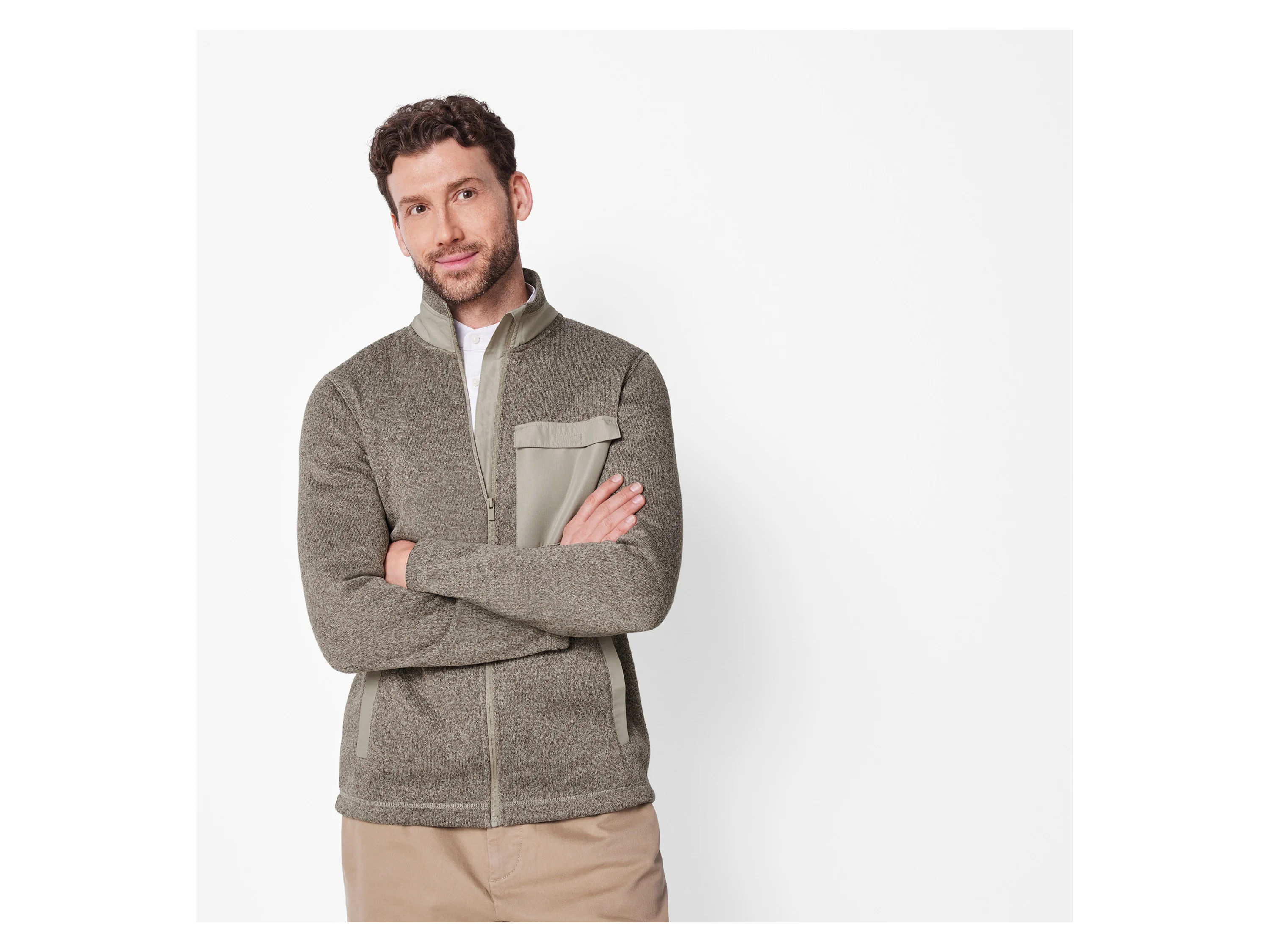ESMARA MEN Herren Strickfleece-Jacke (Beige, L (52/54)) – Bild 2 von 4