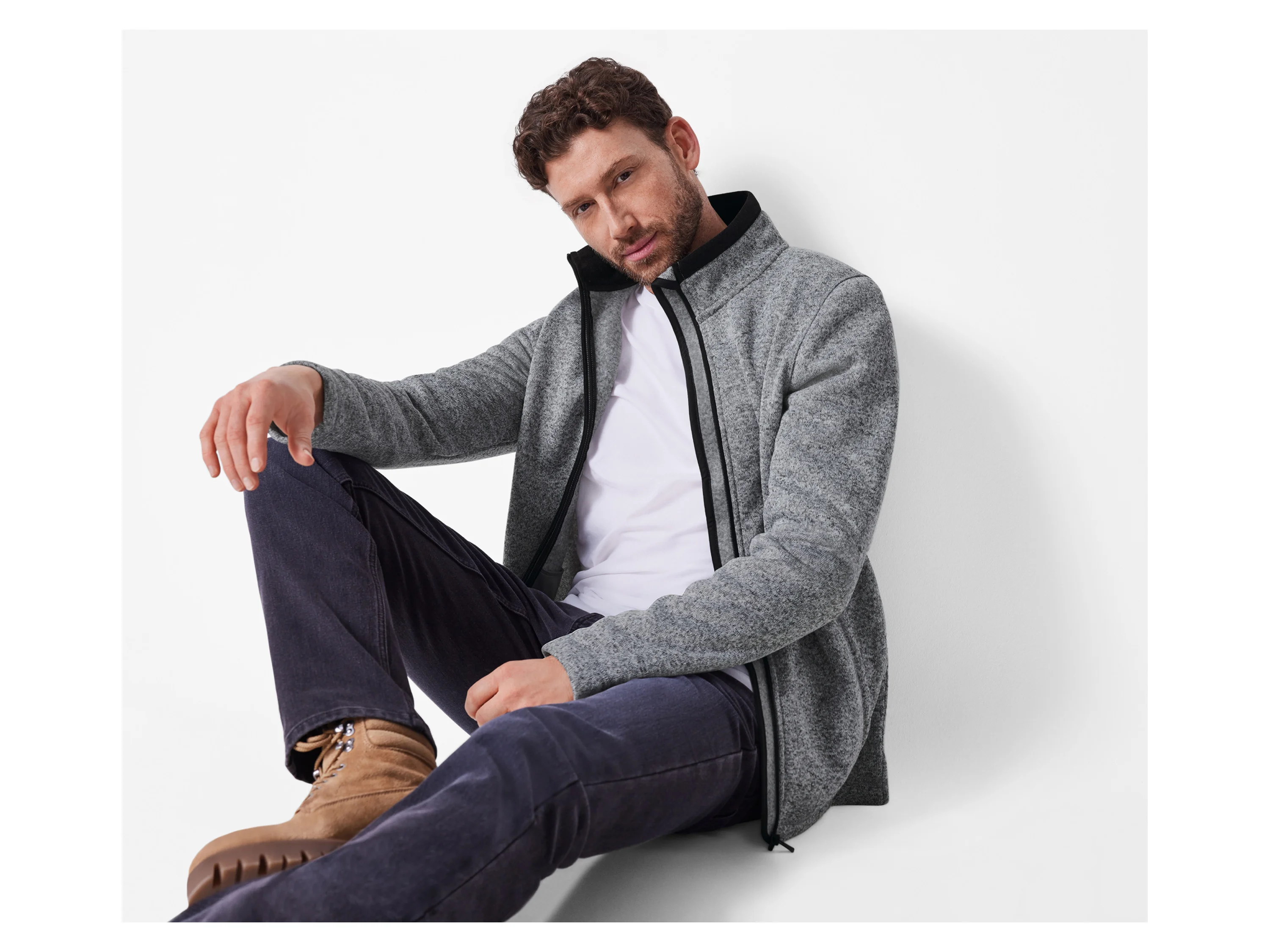 ESMARA MEN Herren Strickfleece-Jacke (Grau, XL (56/58)) – Bild 2 von 4