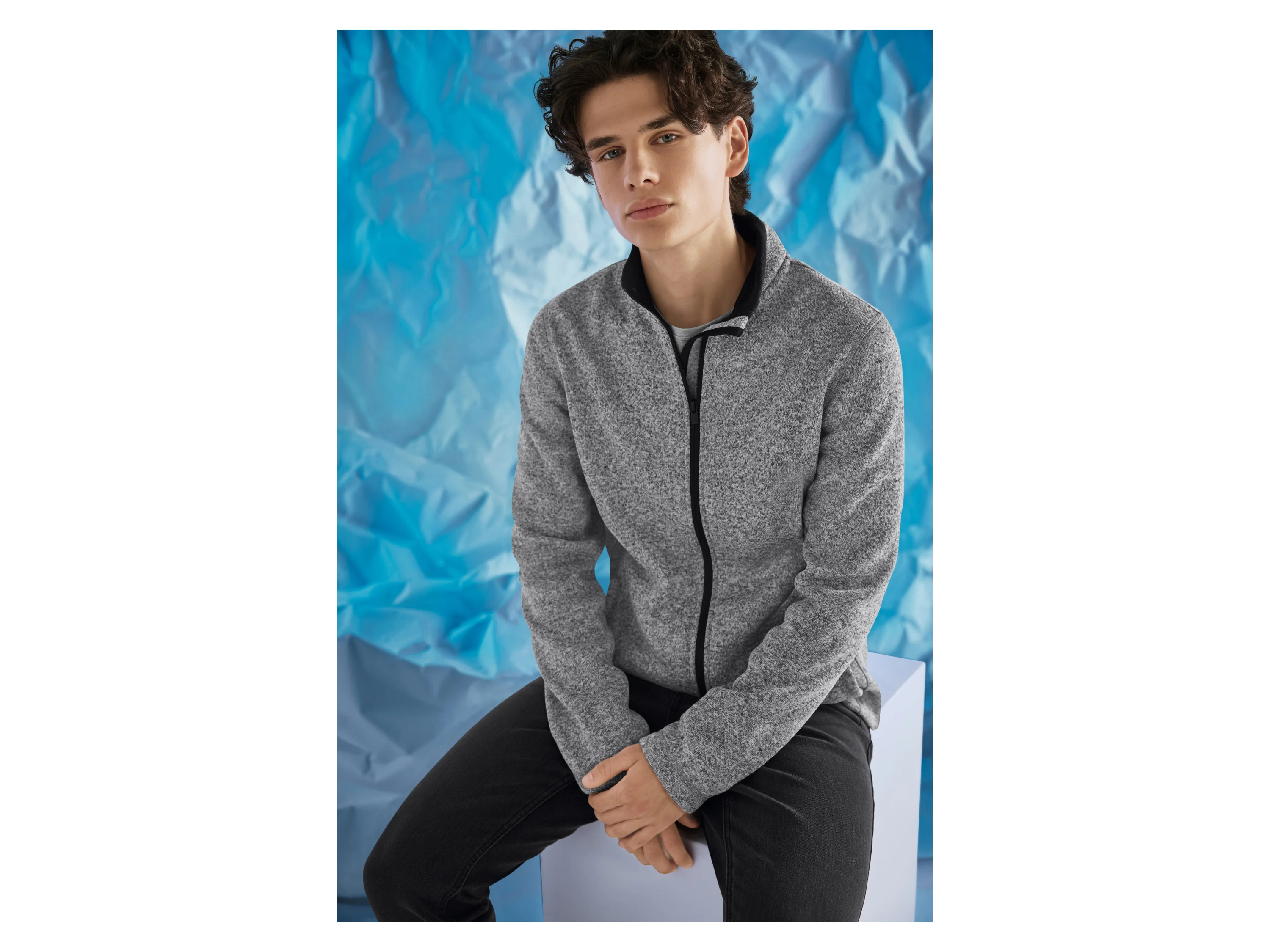 ESMARA MEN Herren Strickfleece-Jacke (Grau, M (48/50)) – Bild 4 von 4