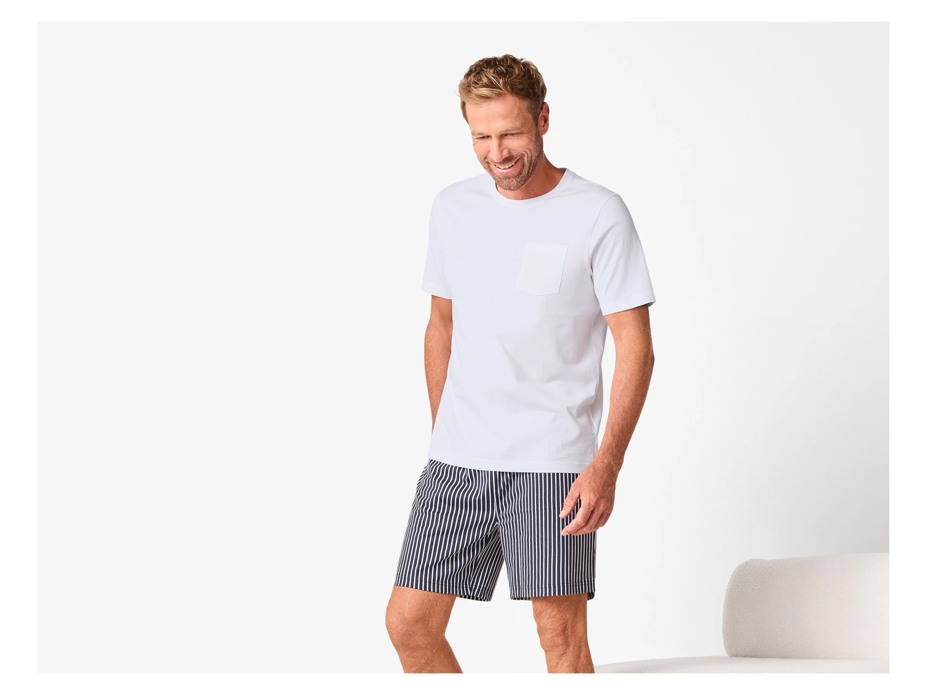ESMARA MEN Pyjama (weiß/navy, L (52/54)) – Bild 2 von 4