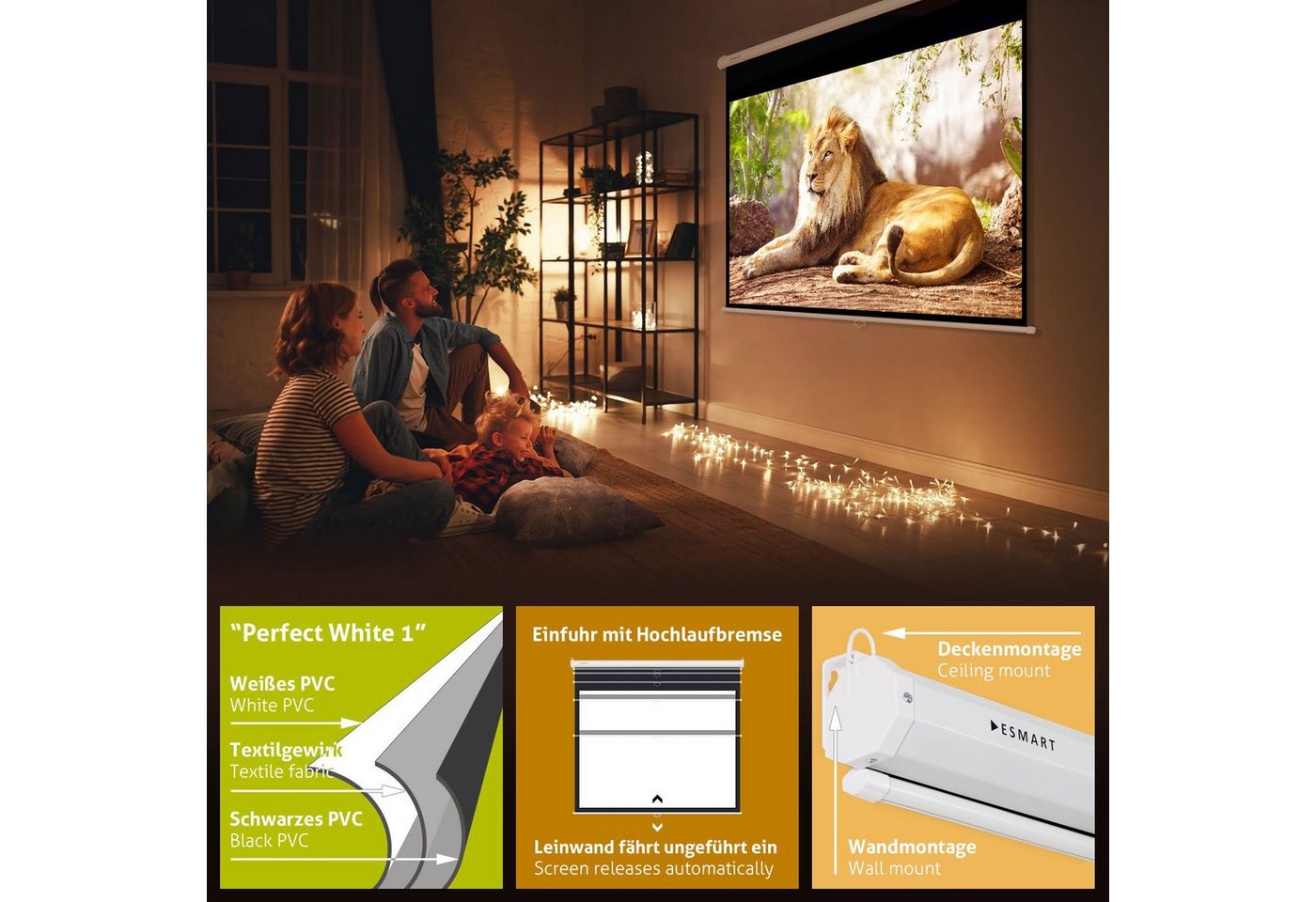 ESMART ESMART Germany Rollo Leinwand Rolloleinwand – Bild 3 von 5