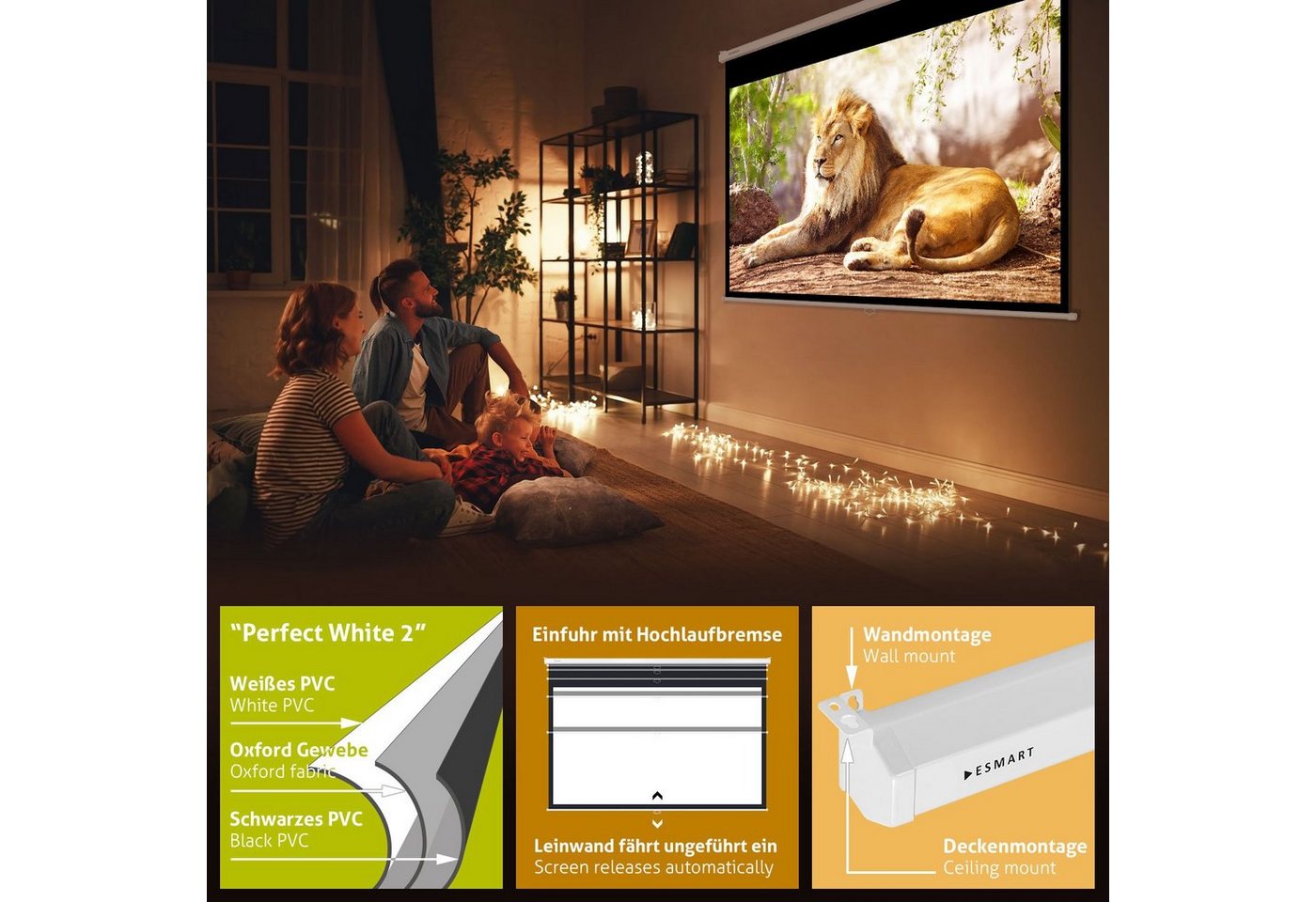 ESMART ESMART Germany Rollo Leinwand Rolloleinwand (Professional MIROLO) – Bild 3 von 5