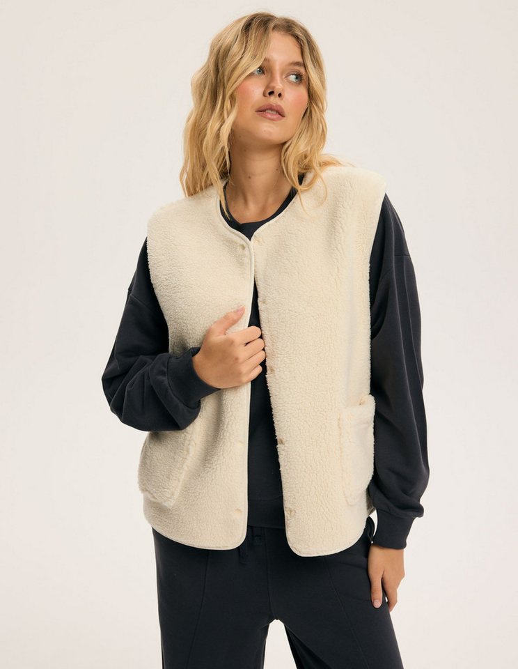 ESOTIQ Plüschweste Sherpa, Teddy-Optik mit Druckknöpfen und großen Fronttaschen – Bild 3 von 5