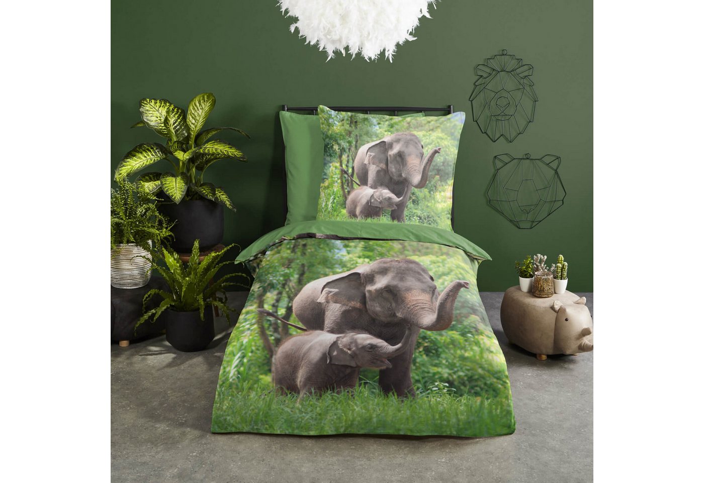 ESPiCO Bettwäsche Elefanten Trendy Bedding, Renforcé, 2 teilig, Elefant, Elefantenkalb, Tiermotiv – Bild 2 von 5