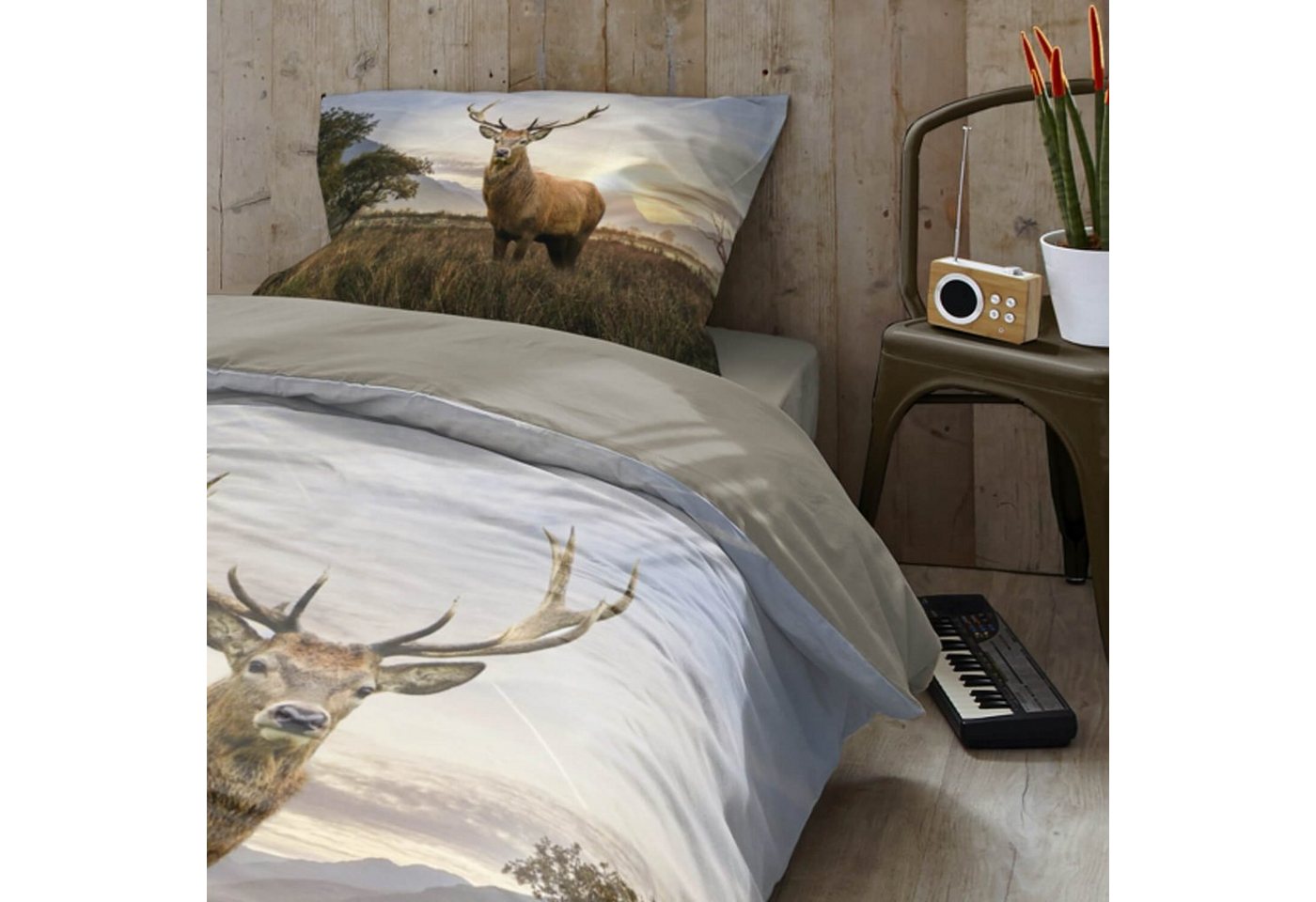 ESPiCO Bettwäsche Hirsch Trendy Bedding Renforcé, Renforcé, 2 teilig, Geweih, Tiermotiv, Afrika – Bild 4 von 5