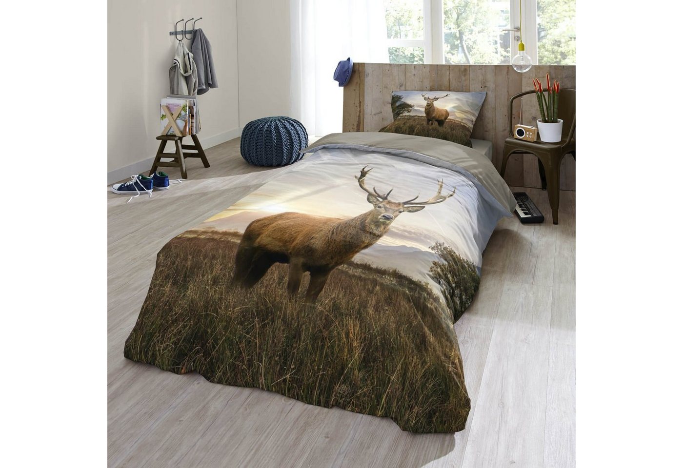 ESPiCO Bettwäsche Hirsch Trendy Bedding Renforcé, Renforcé, 2 teilig, Geweih, Tiermotiv, Afrika – Bild 5 von 5