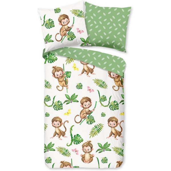 ESPiCO Bettwäsche Kletteraffe Grün, Baumwolle, 2 teilig, Trendy Bedding