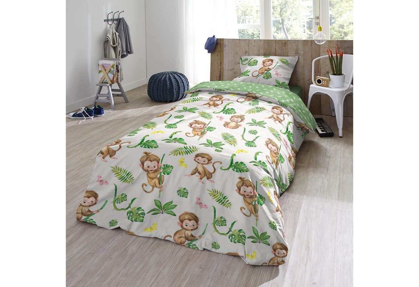 ESPiCO Bettwäsche Kletteraffe Grün, Baumwolle, 2 teilig, Trendy Bedding – Bild 5 von 5