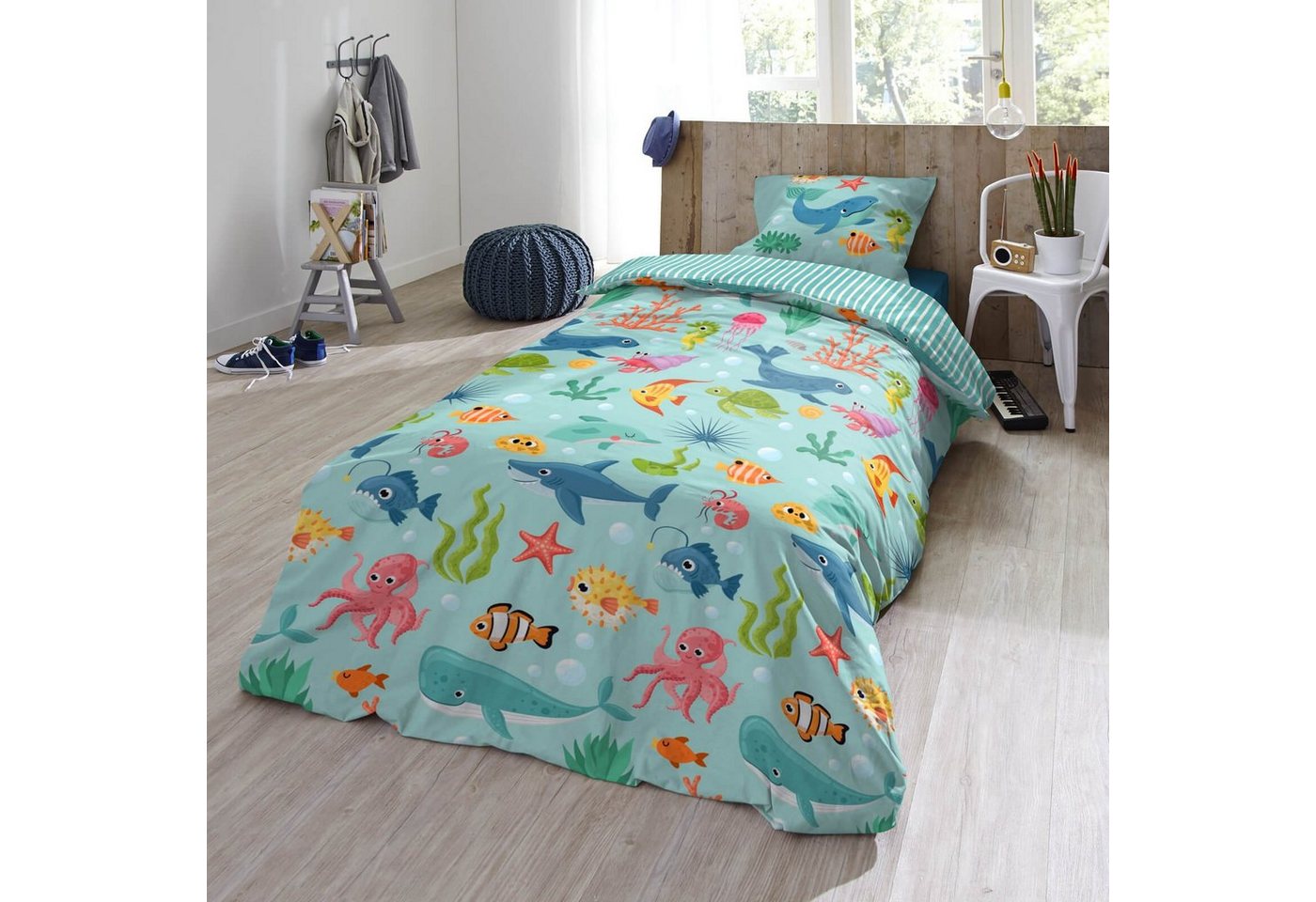 ESPiCO Bettwäsche Meereswelt Blau, Baumwolle, 2 teilig, Trendy Bedding – Bild 5 von 5