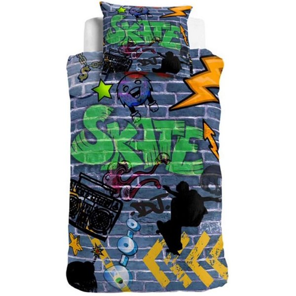 ESPiCO Jugendbettwäsche Graffiti, Renforcé, 2 teilig, Digitaldruck, Skateboard, Musik