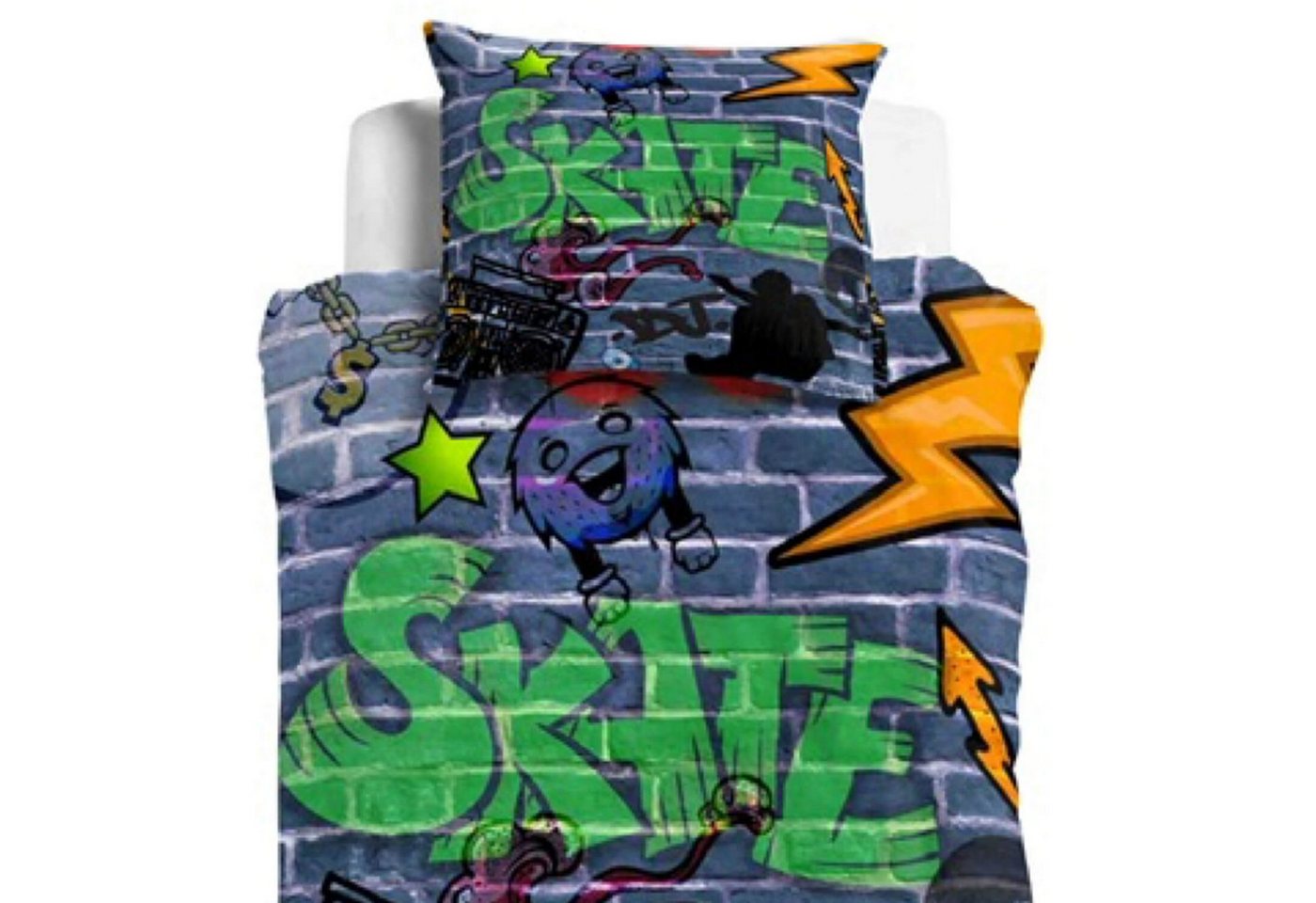 ESPiCO Jugendbettwäsche Graffiti, Renforcé, 2 teilig, Digitaldruck, Skateboard, Musik – Bild 2 von 5