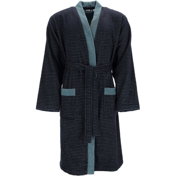Esprit Herrenbademantel Double Stripe, ideal für Sauna & Spa, Hotelbademantel, Morgenmantel, Langform, Webfrottier, Kimono-Kragen, Gürtel, Doubleface Kimonomant