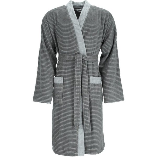 Esprit Herrenbademantel Double Stripe, ideal für Sauna & Spa, Hotelbademantel, Morgenmantel, Langform, Webfrottier, Kimono-Kragen, Gürtel, Doubleface Kimonomant
