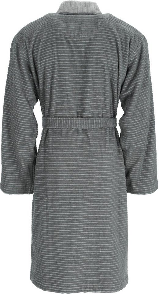 Esprit Herrenbademantel Double Stripe, ideal für Sauna & Spa, Hotelbademantel, Morgenmantel, Langform, Webfrottier, Kimono-Kragen, Gürtel, Doubleface Kimonomant – Bild 2 von 3