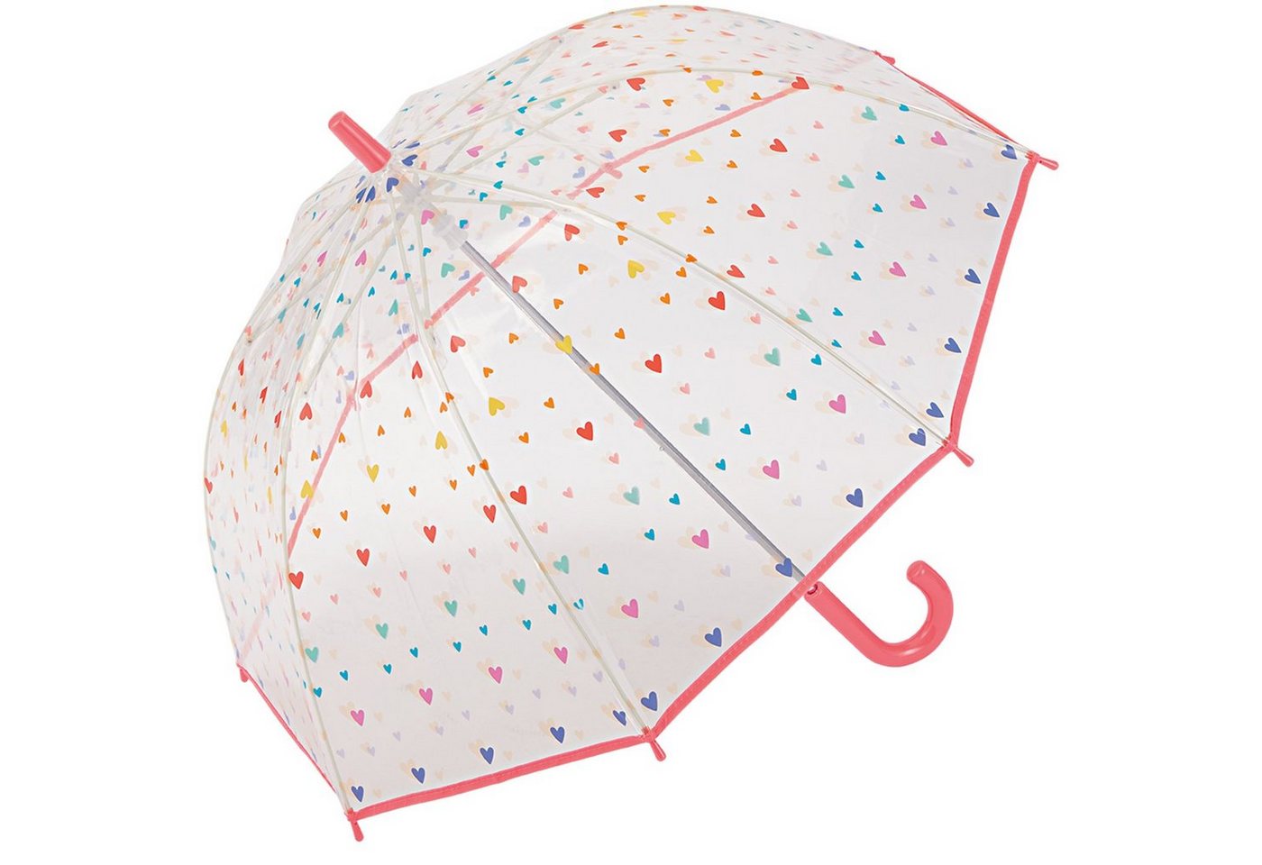 Esprit Stockregenschirm kleiner, leichter Transparentschirm für Kinder, mit niedlichem, bunten Herzen-Design für Mädchen – Bild 2 von 3