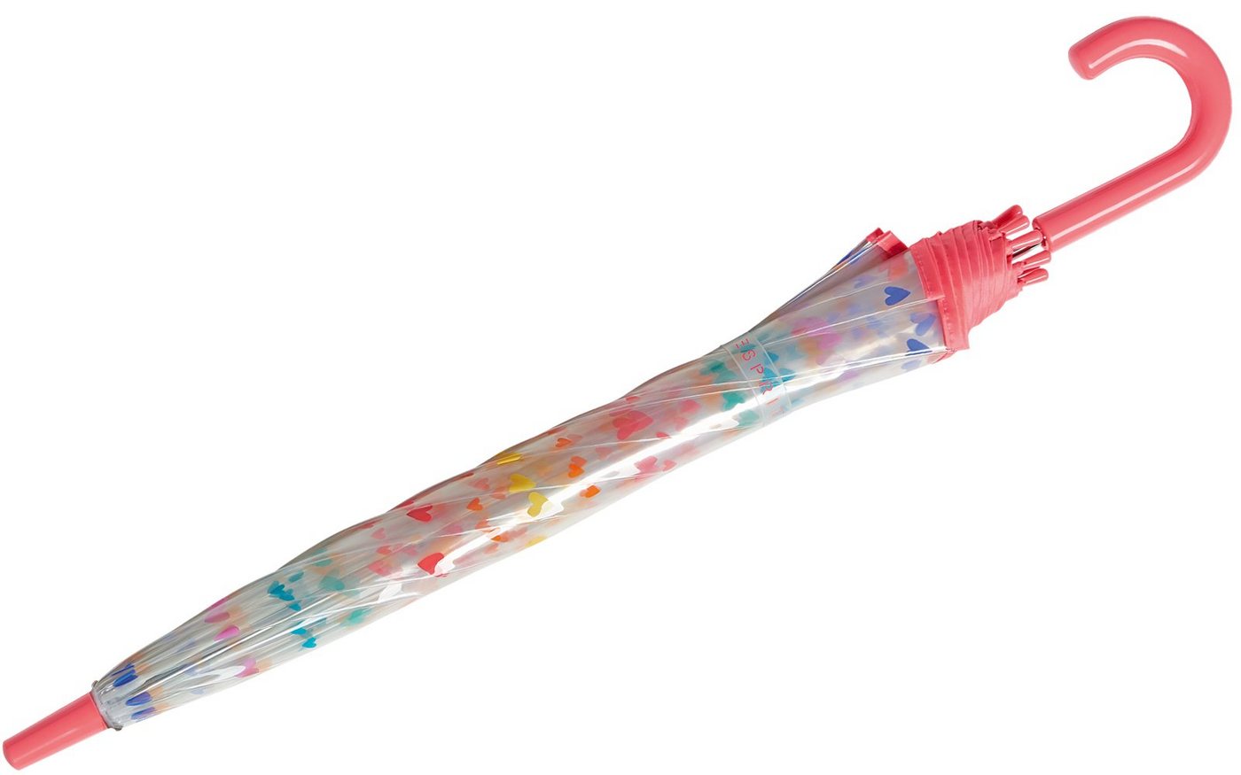 Esprit Stockregenschirm kleiner, leichter Transparentschirm für Kinder, mit niedlichem, bunten Herzen-Design für Mädchen – Bild 3 von 3